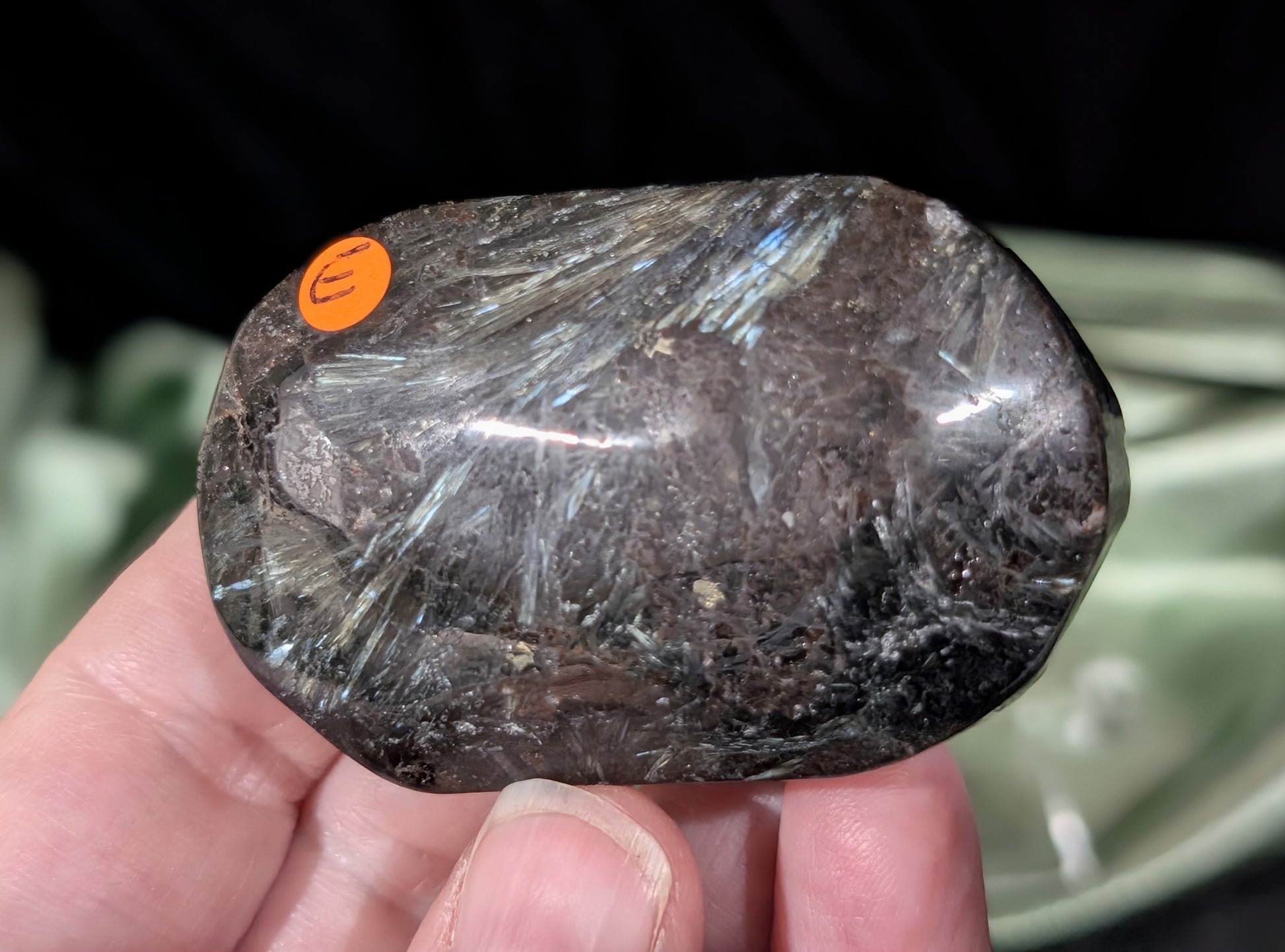 Garnet and Astrophyllite Palm Stone 1E1