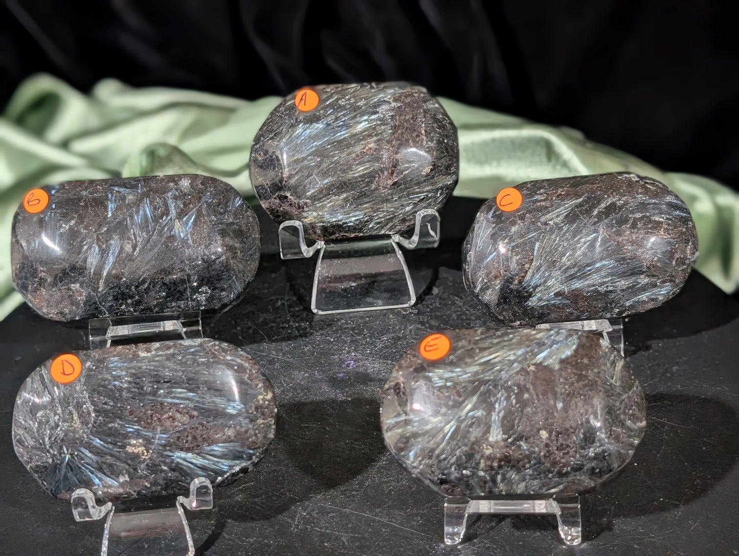 Garnet and Astrophyllite Palm Stones