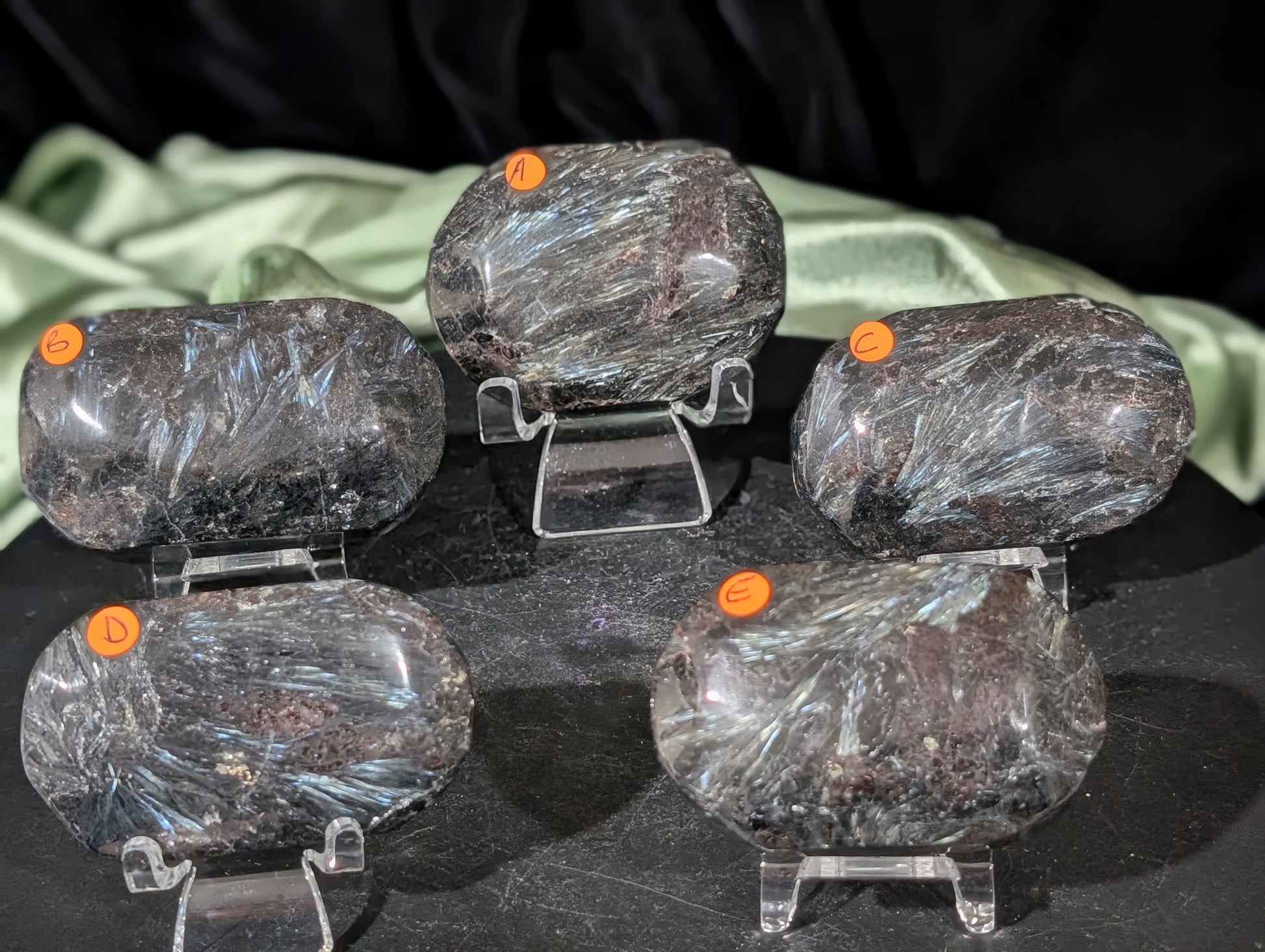 Garnet and Astrophyllite Palm Stones