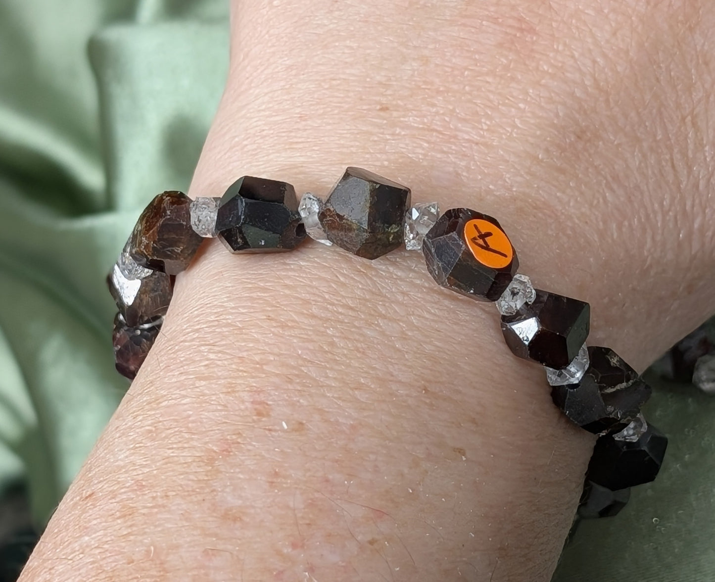 Garnet and Herkimer Diamond Bead Stretch Bracelet