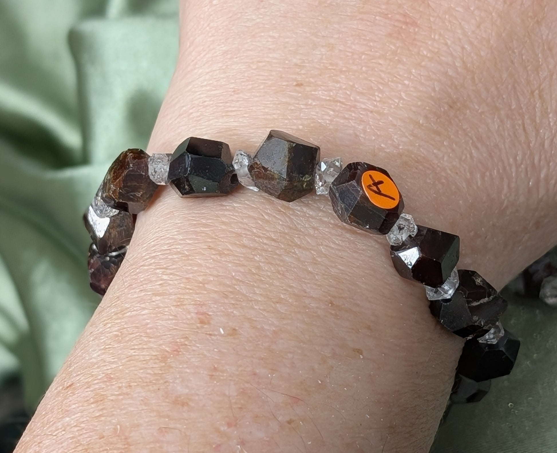 Garnet and Herkimer Diamond Bead Stretch Bracelet