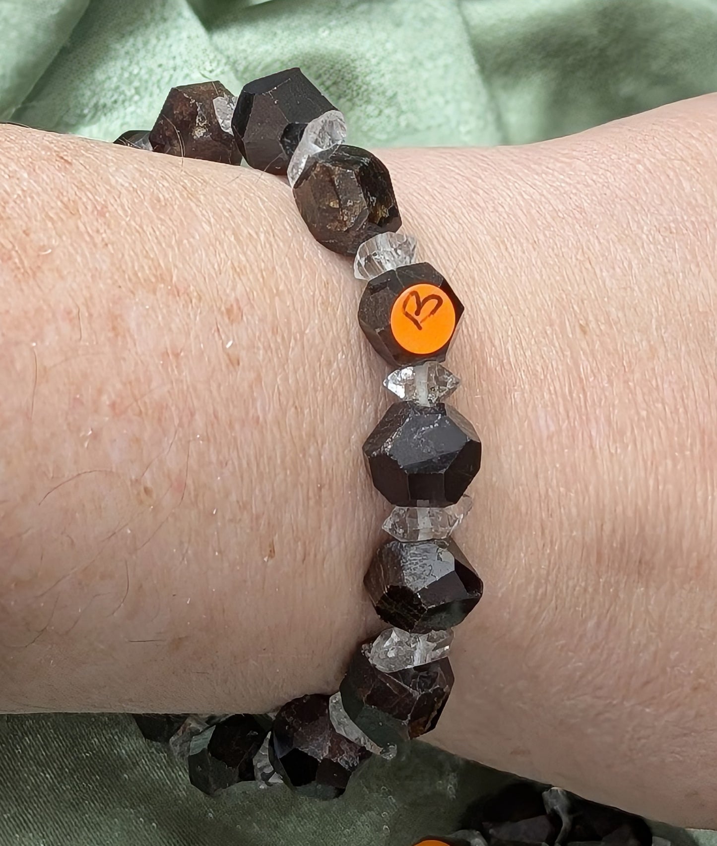 Garnet and Herkimer Diamond Bead Stretch Bracelet