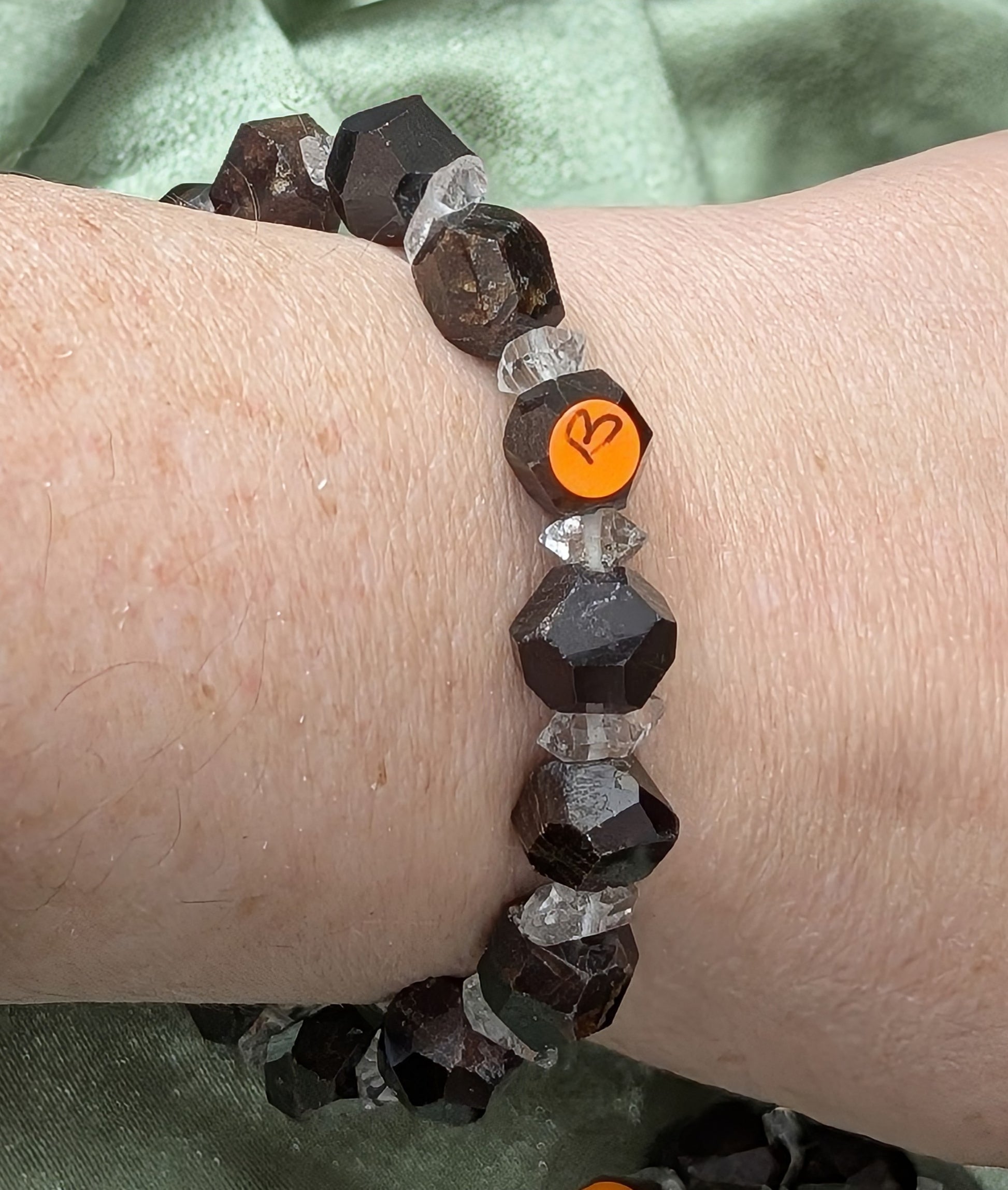 Garnet and Herkimer Diamond Bead Stretch Bracelet
