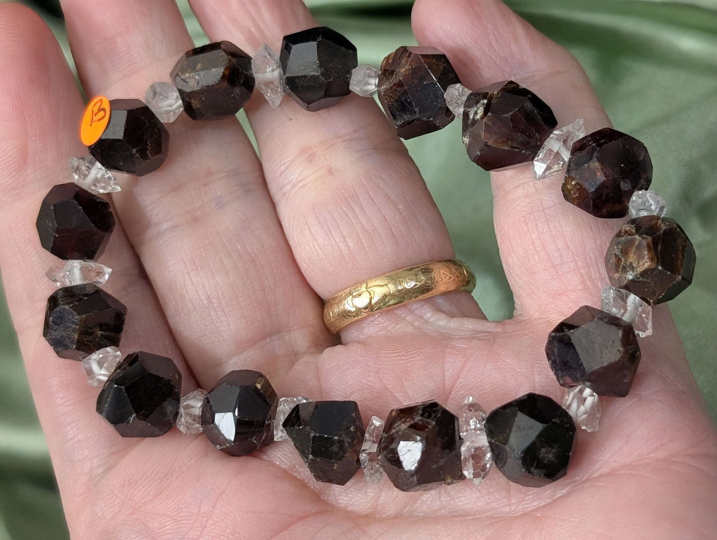 Garnet and Herkimer Diamond Bead Stretch Bracelet