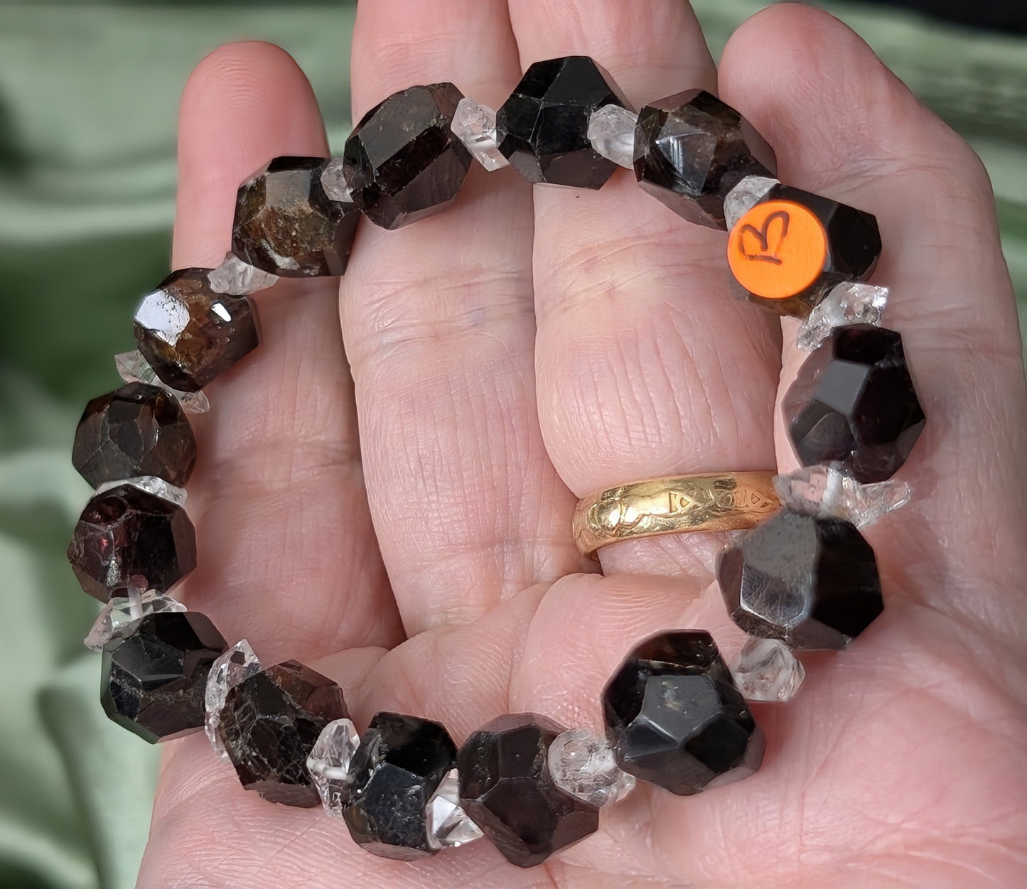 Garnet and Herkimer Diamond Bead Stretch Bracelet
