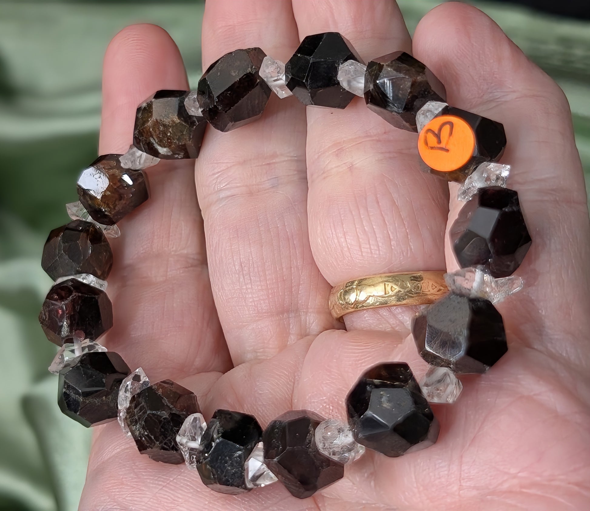 Garnet and Herkimer Diamond Bead Stretch Bracelet