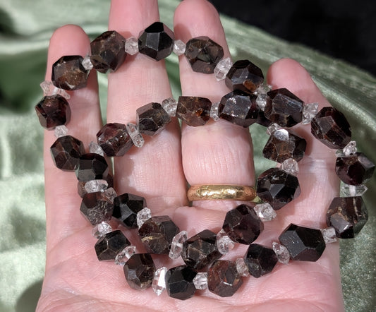 Garnet and Herkimer Diamond Bead Stretch Bracelets