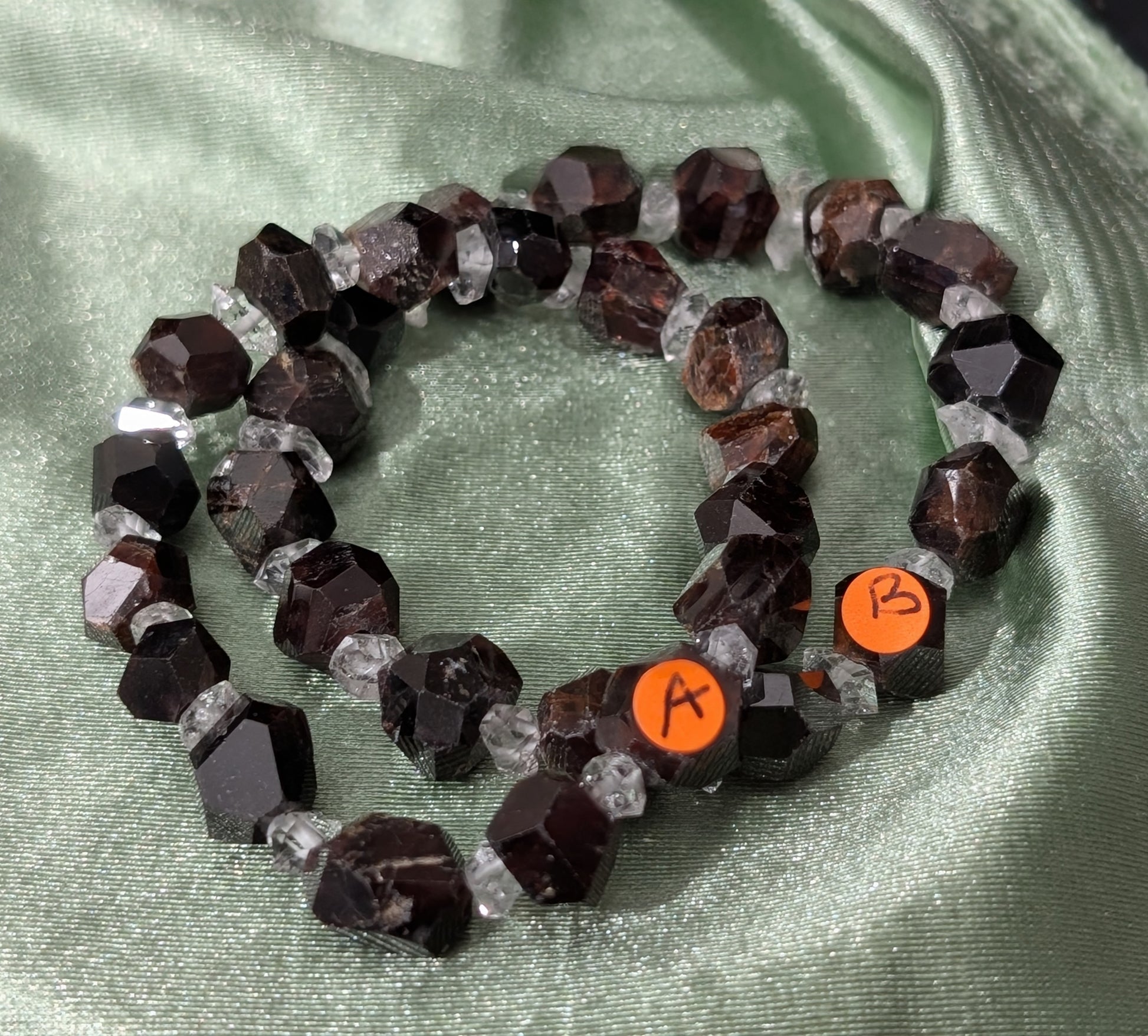 Garnet and Herkimer Diamond Bead Stretch Bracelets