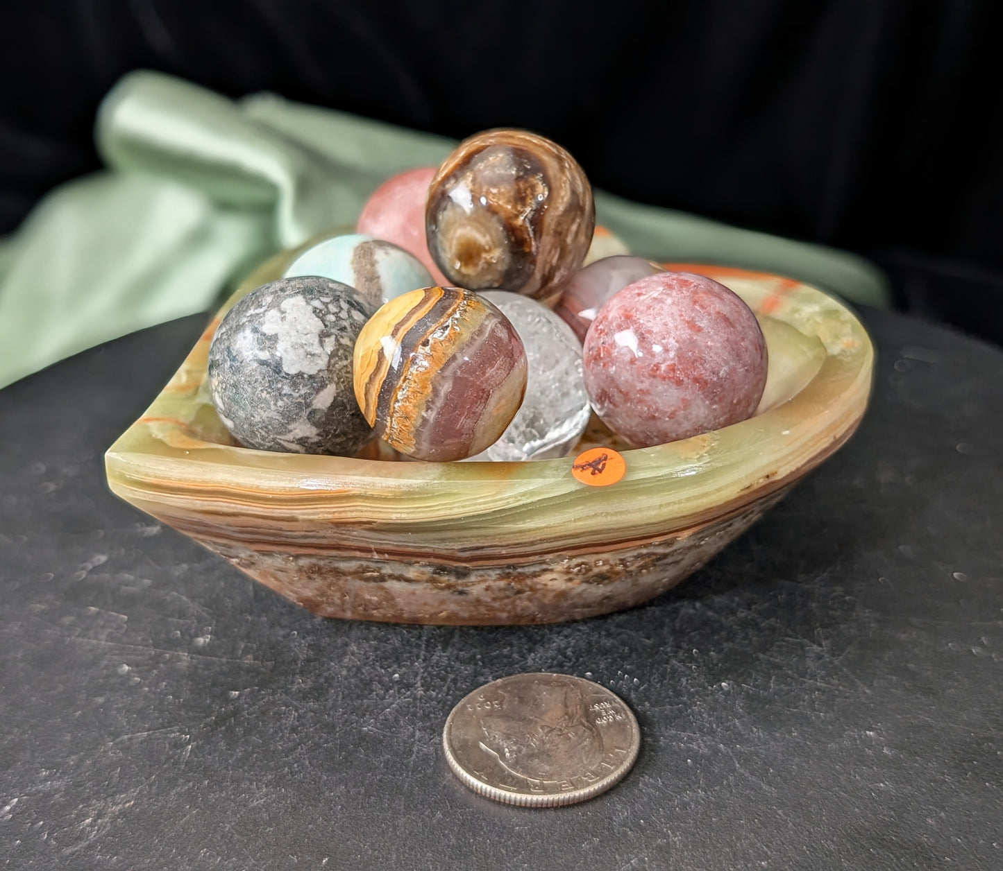 Green Banded Onyx Heart Shaped Bowl