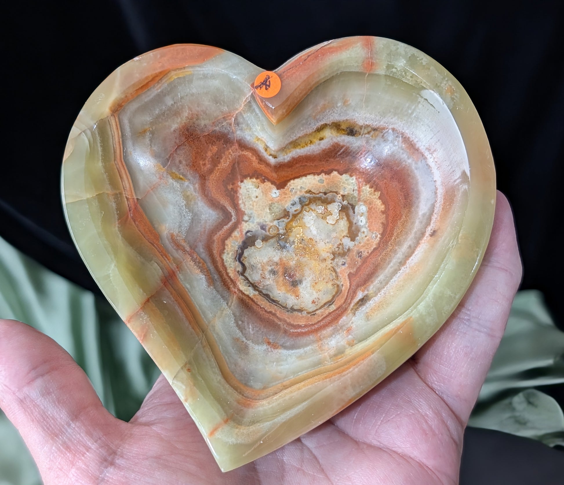 Green Banded Onyx Heart Shaped Bowl