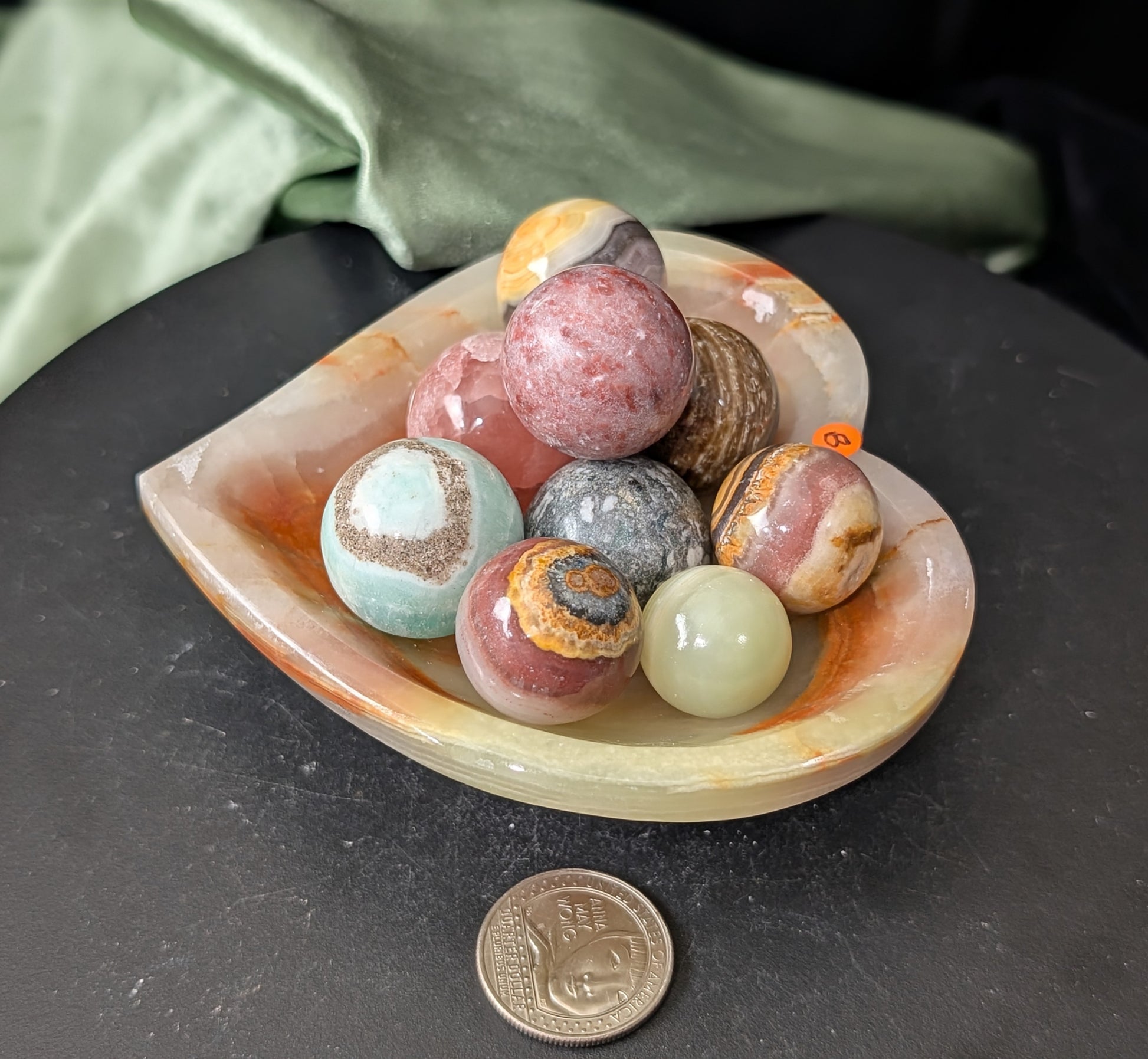Green Banded Onyx Heart Shaped Bowl