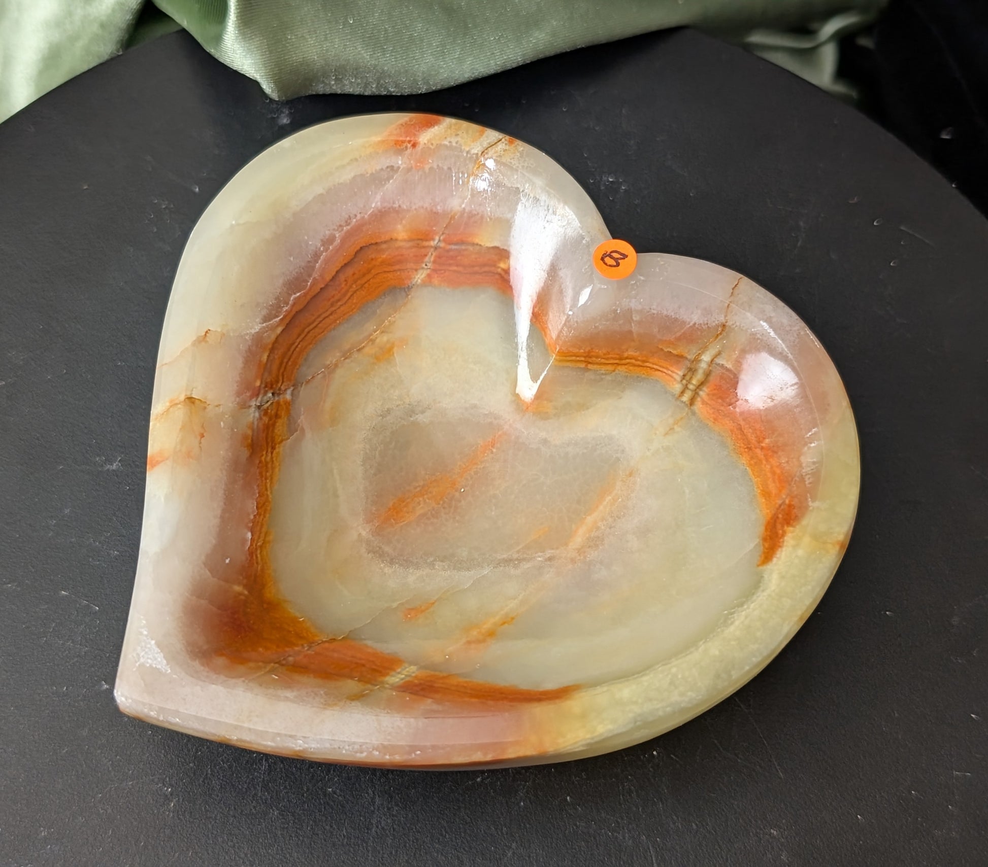 Green Banded Onyx Heart Shaped Bowl