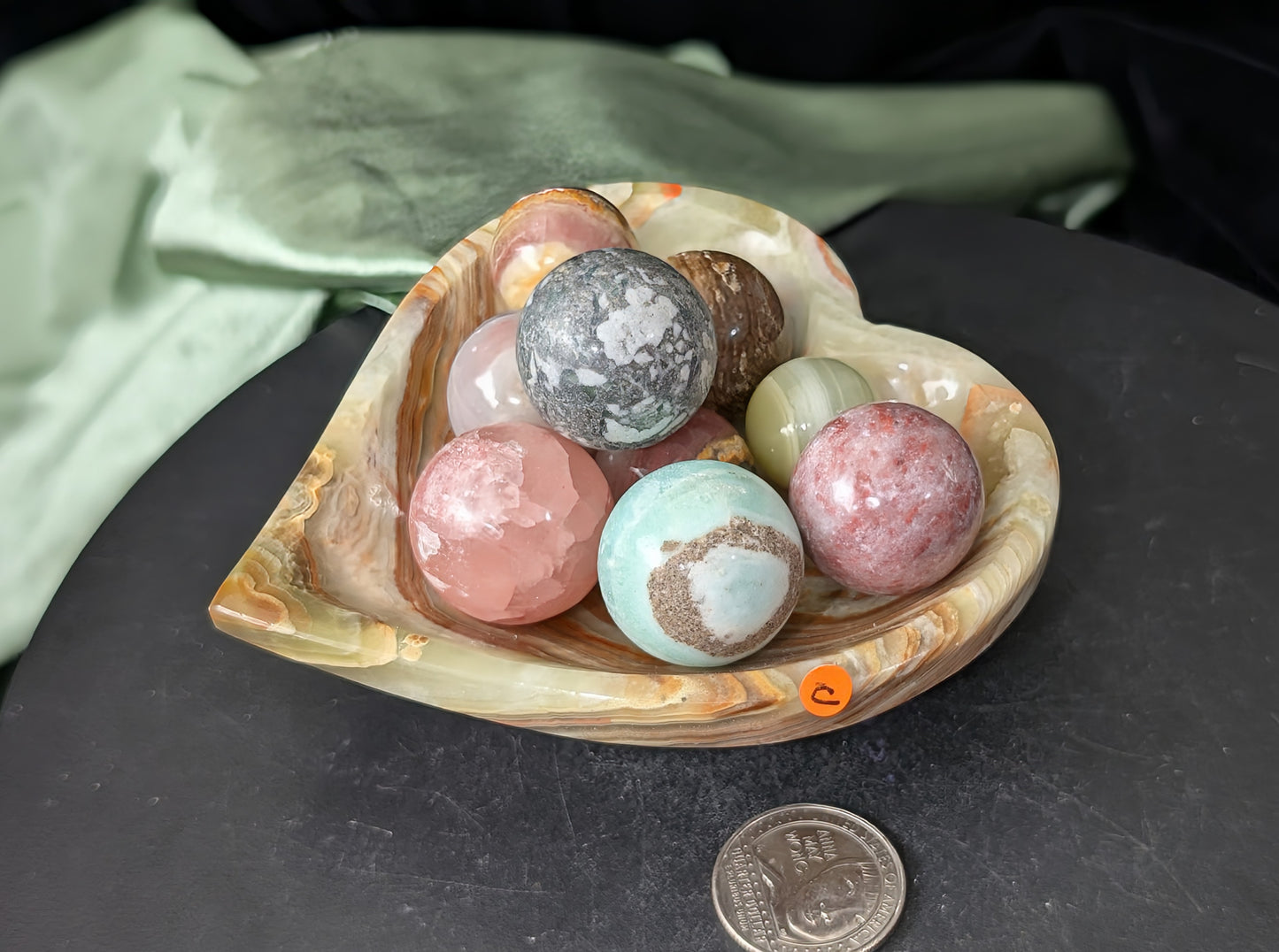 Green Banded Onyx Heart Shaped Bowl