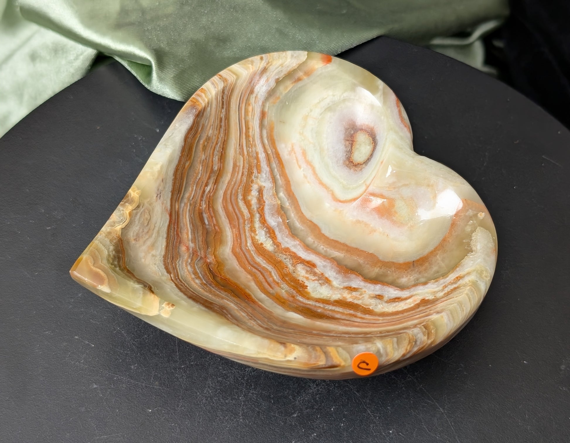 Green Banded Onyx Heart Shaped Bowl