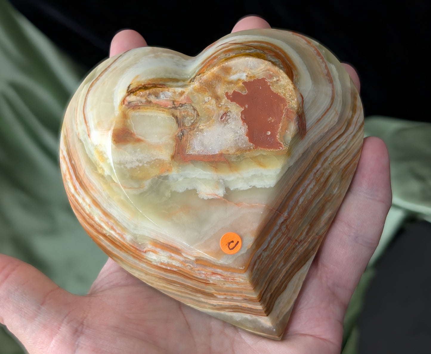 Green Banded Onyx Heart Shaped Bowl