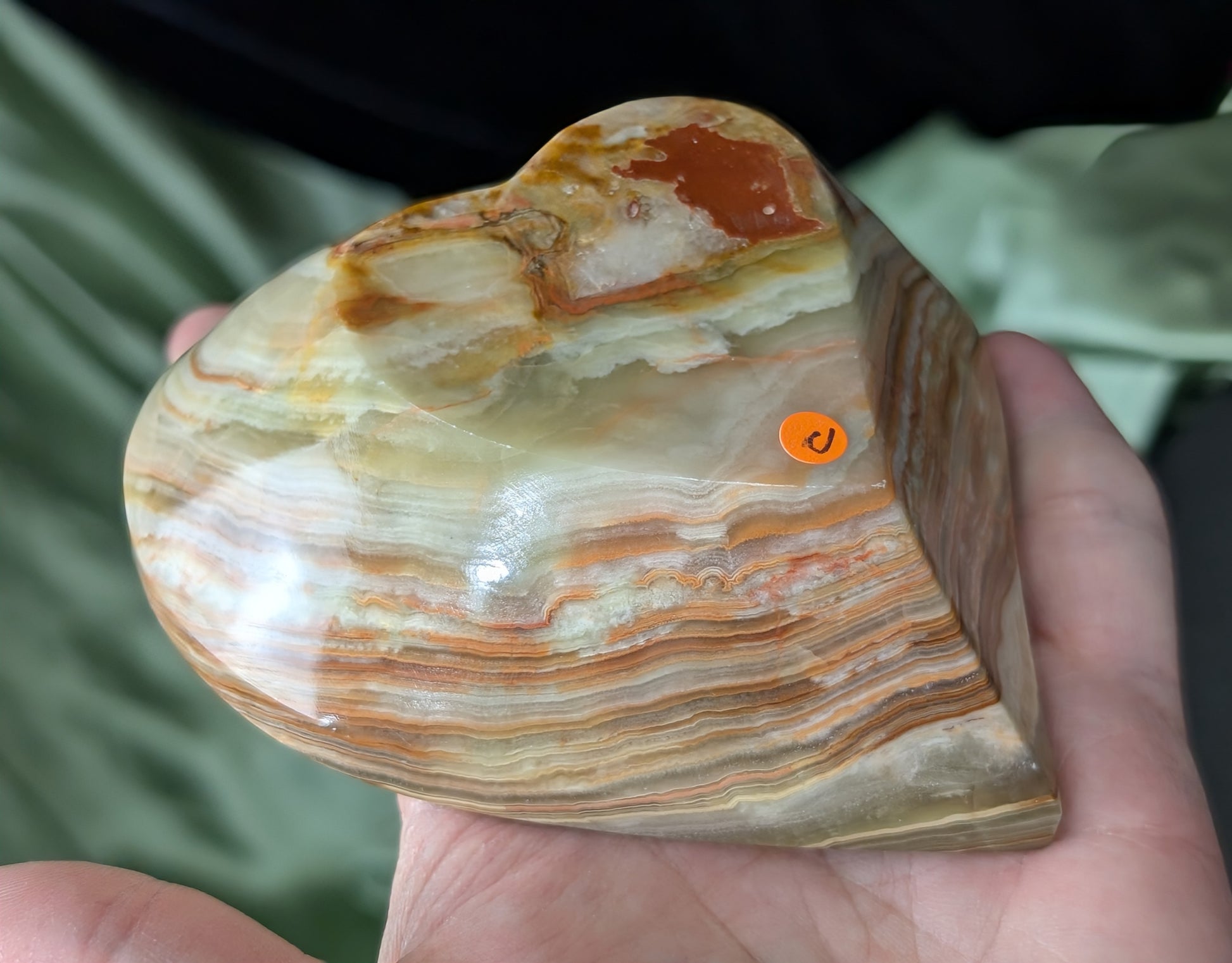 Green Banded Onyx Heart Shaped Bowl