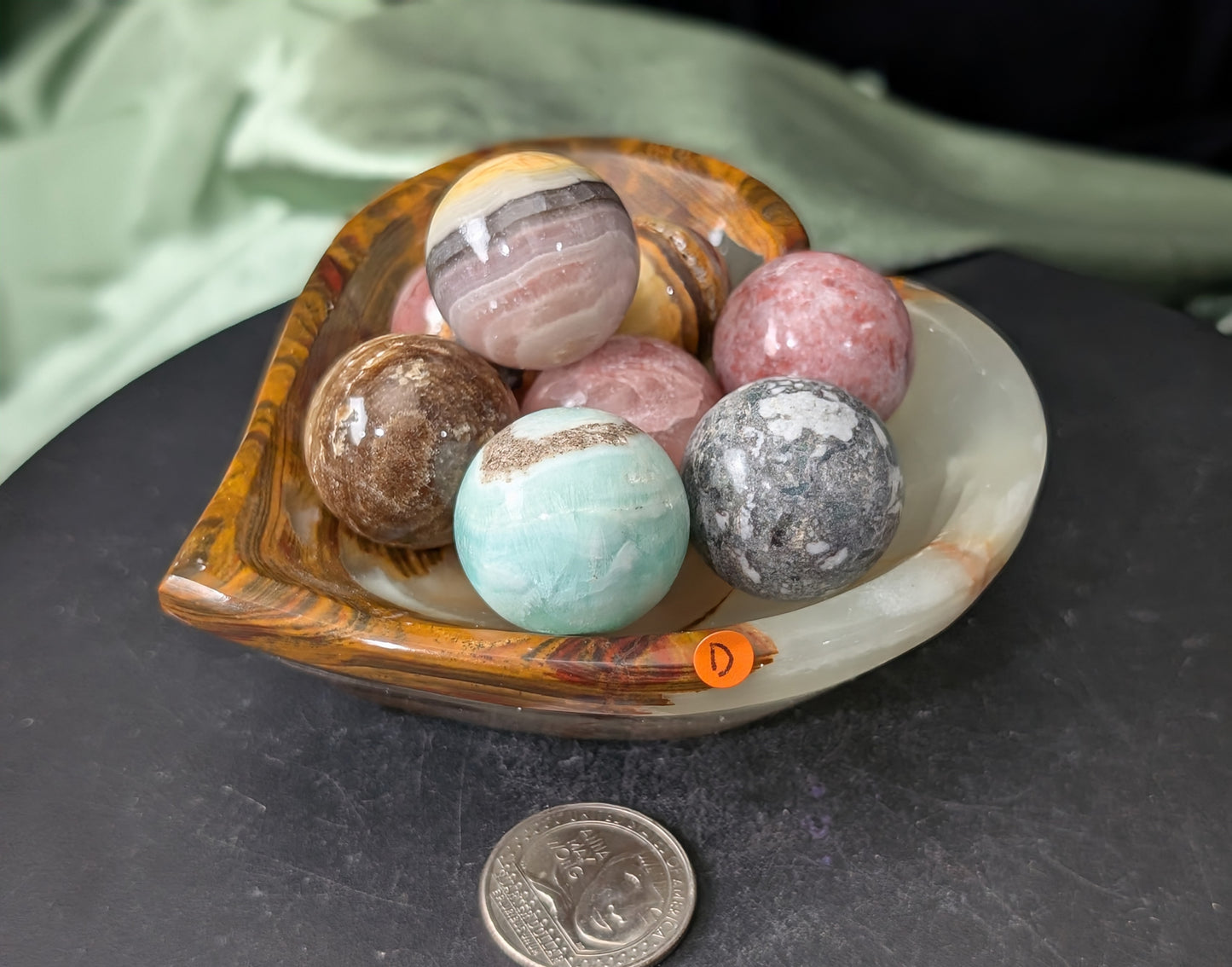 Green Banded Onyx Heart Shaped Bowl