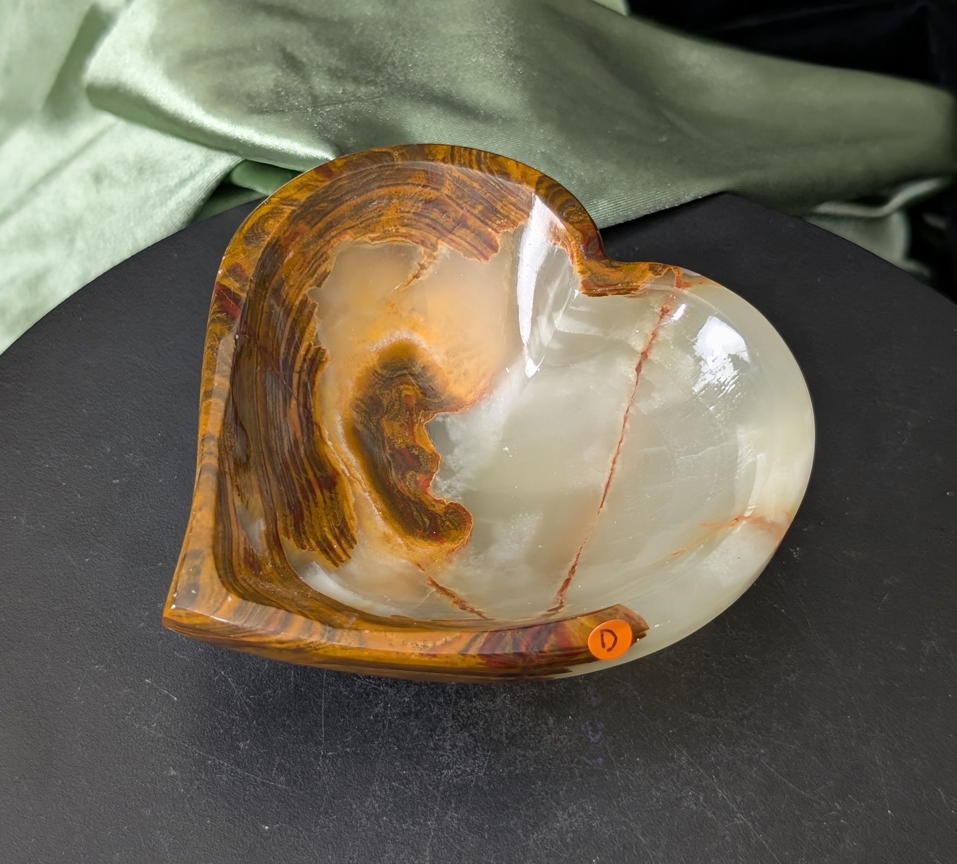 Green Banded Onyx Heart Shaped Bowl