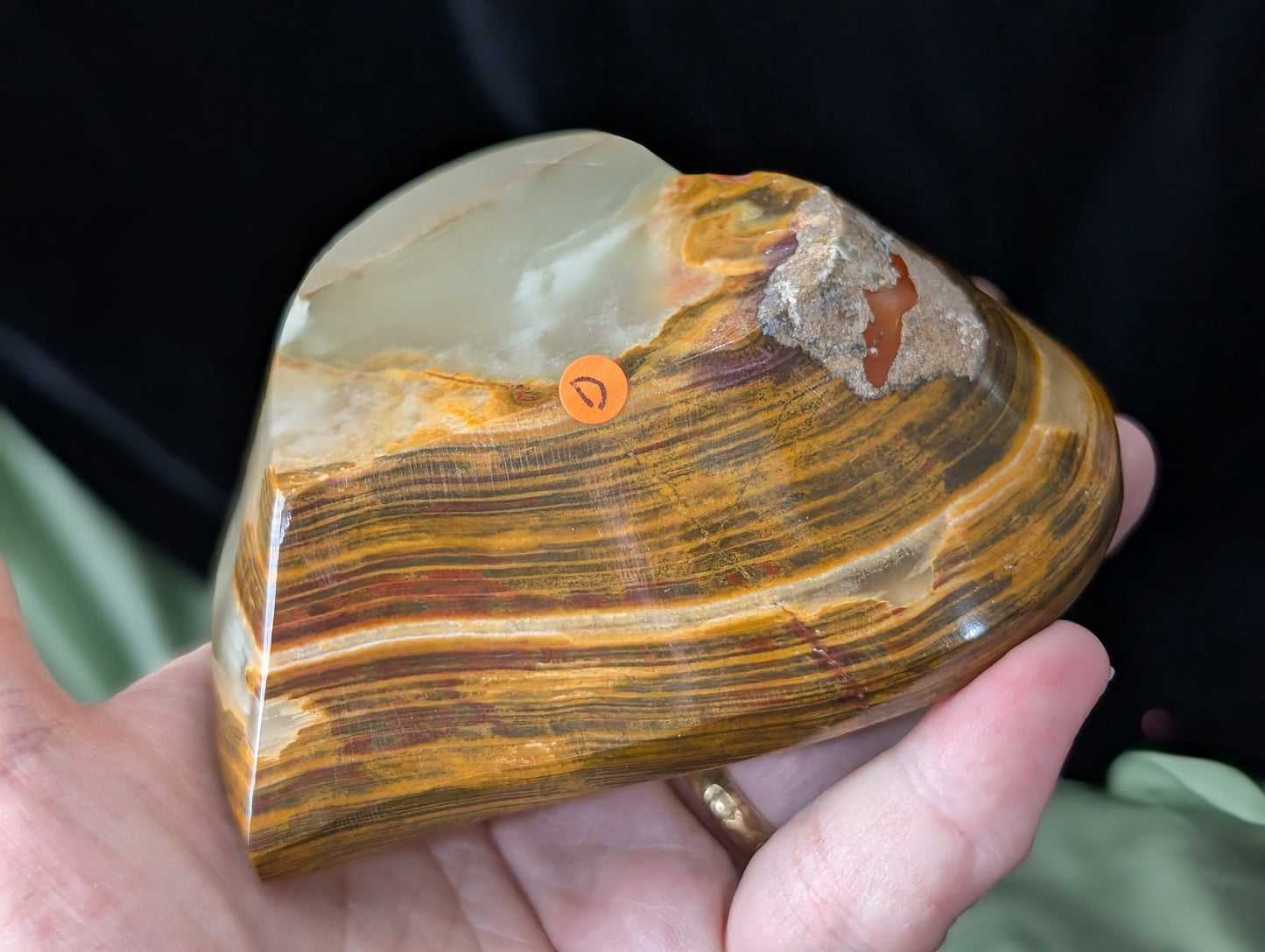 Green Banded Onyx Heart Shaped Bowl