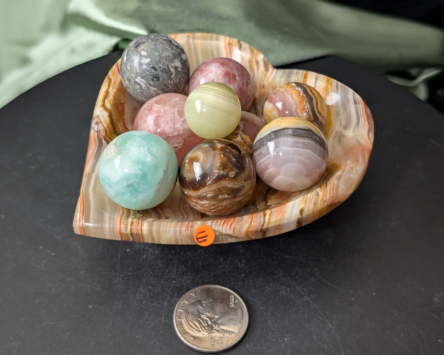 Green Banded Onyx Heart Shaped Bowl
