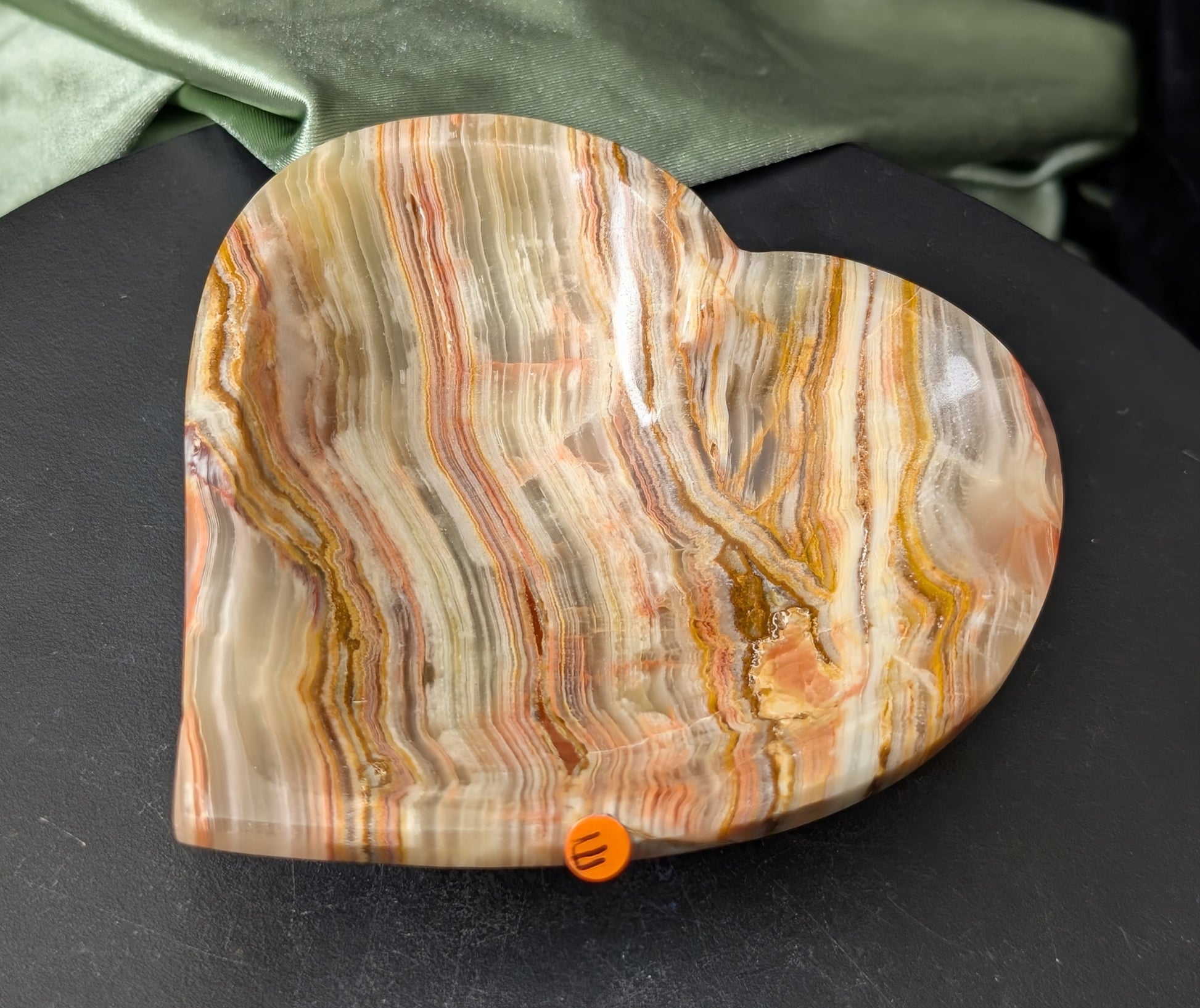 Green Banded Onyx Heart Shaped Bowl