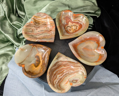 Green Banded Onyx Heart Shaped Bowls