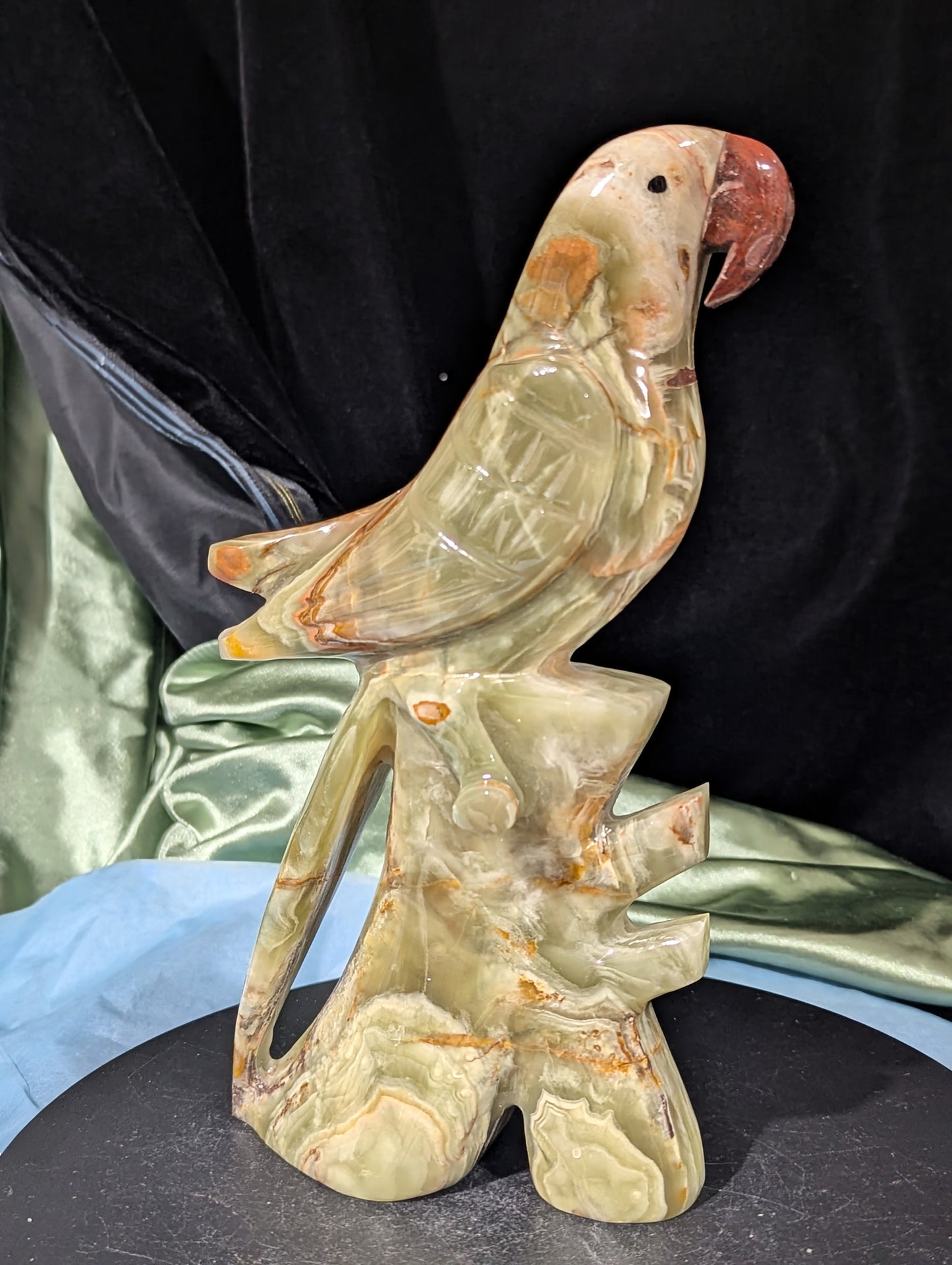 Green Banded Onyx Parrot Figurine