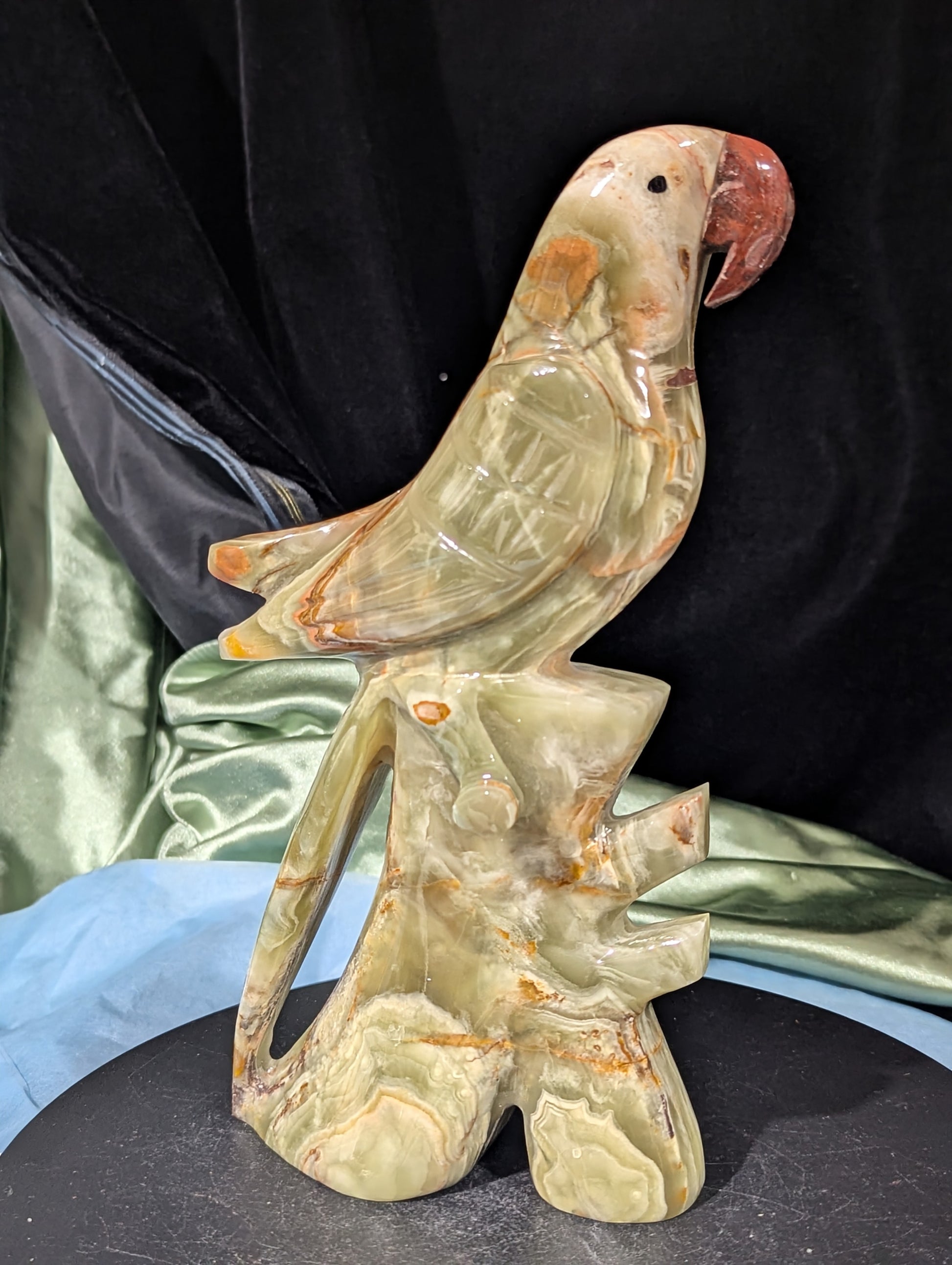 Green Banded Onyx Parrot Figurine