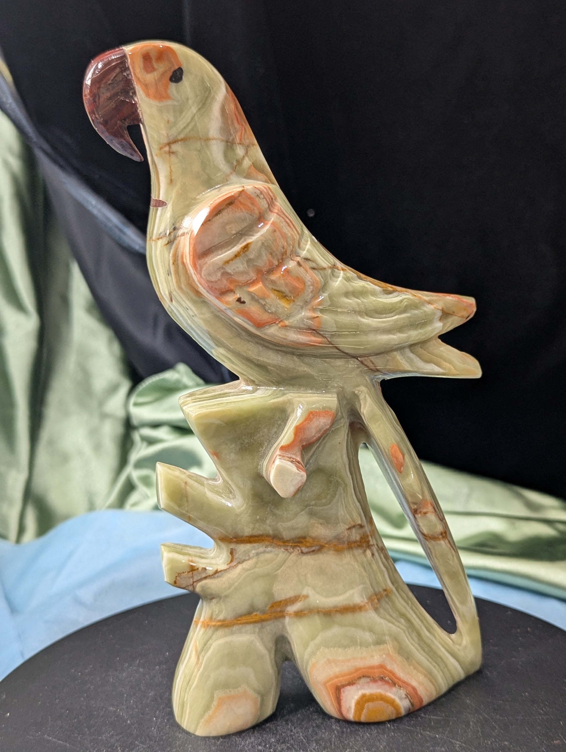 Green Banded Onyx Parrot Figurine