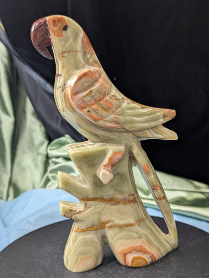 Green Banded Onyx Parrot Figurine