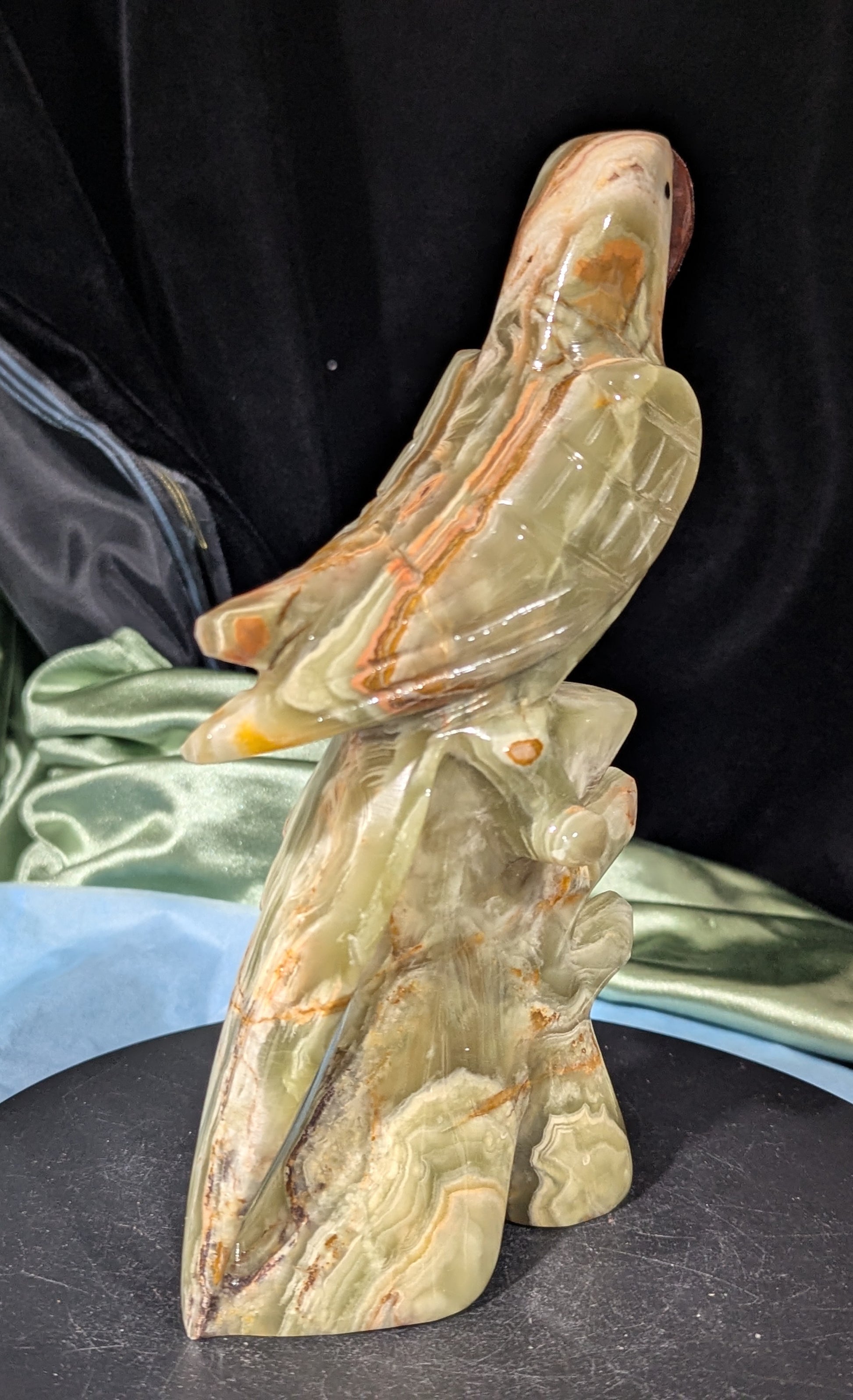 Green Banded Onyx Parrot Figurine