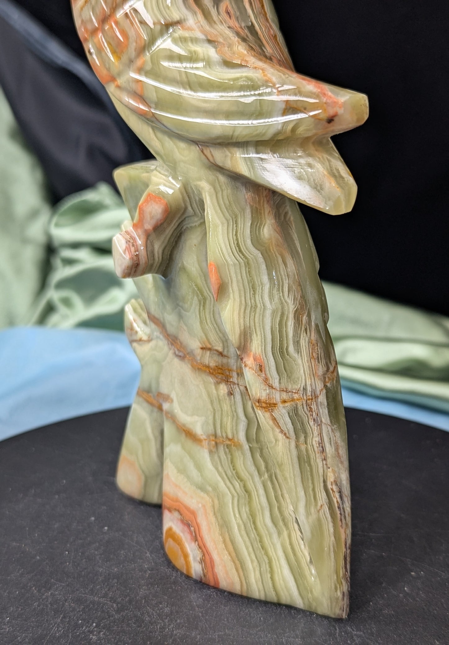 Green Banded Onyx Parrot Figurine