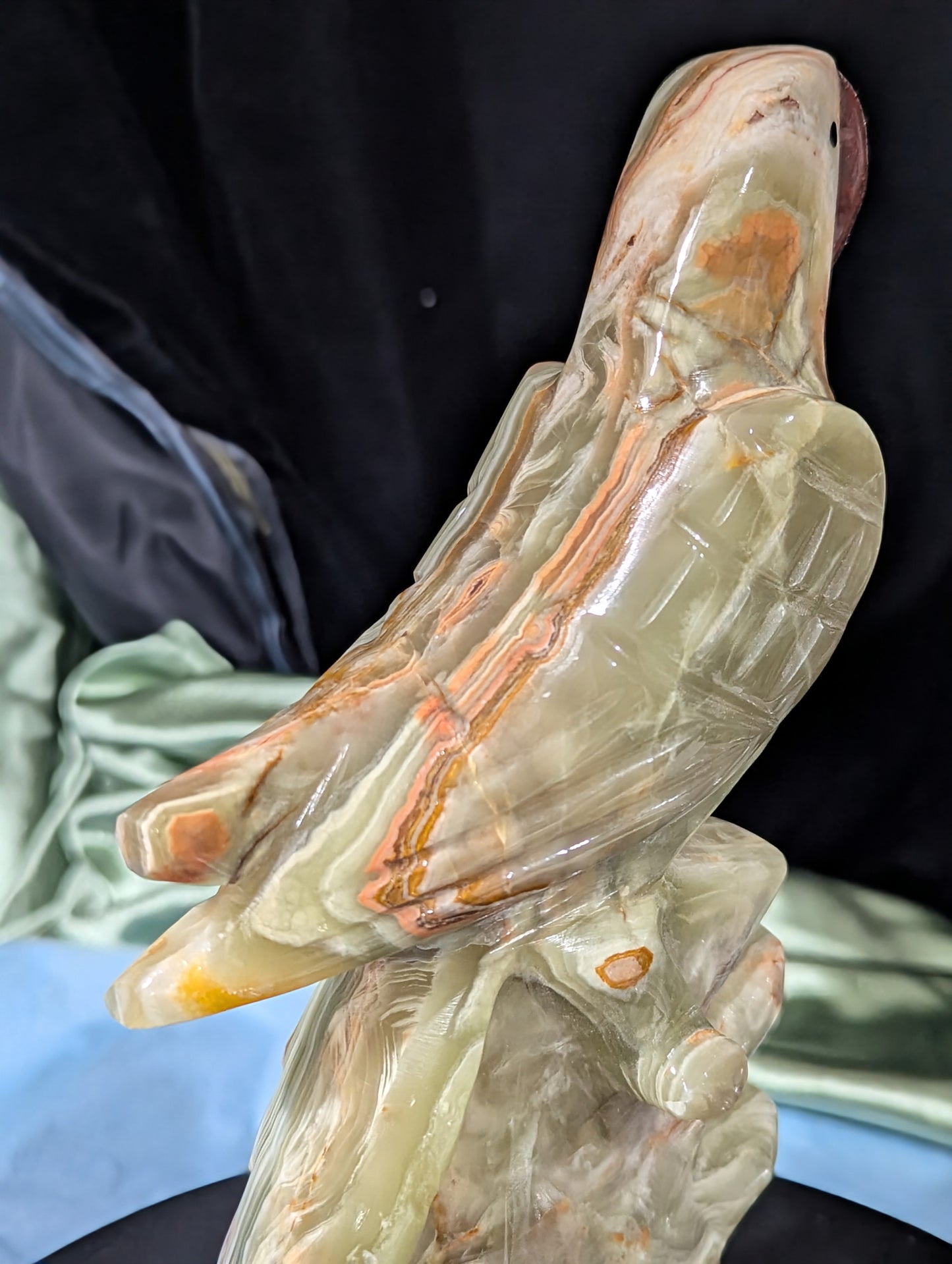 Green Banded Onyx Parrot Figurine