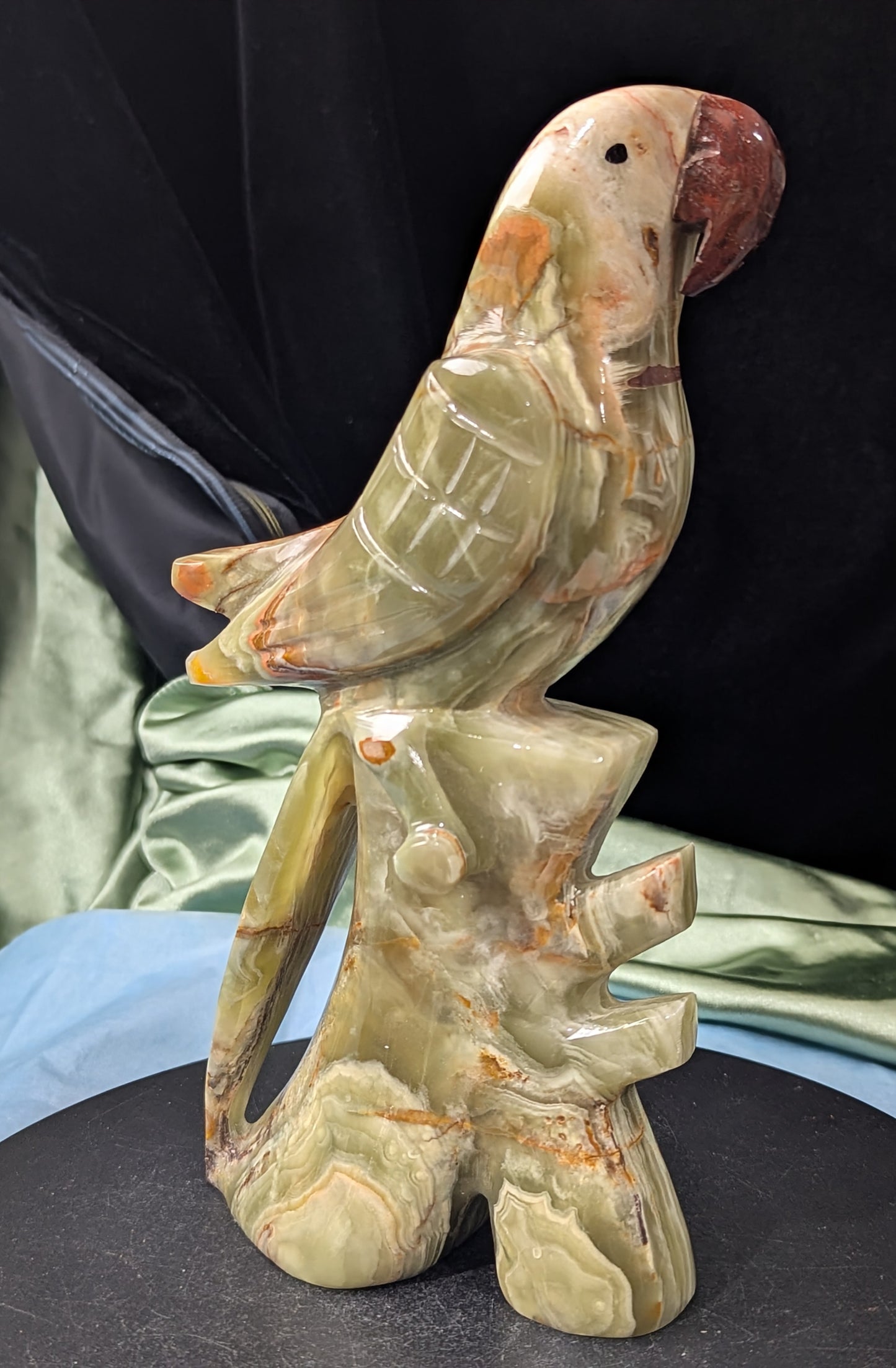 Green Banded Onyx Parrot Figurine