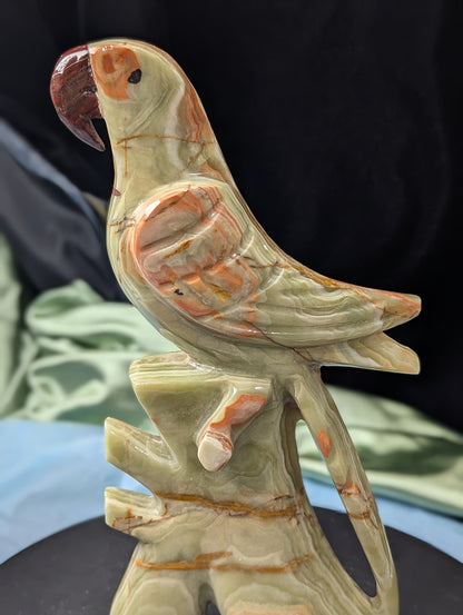 Green Banded Onyx Parrot Figurine