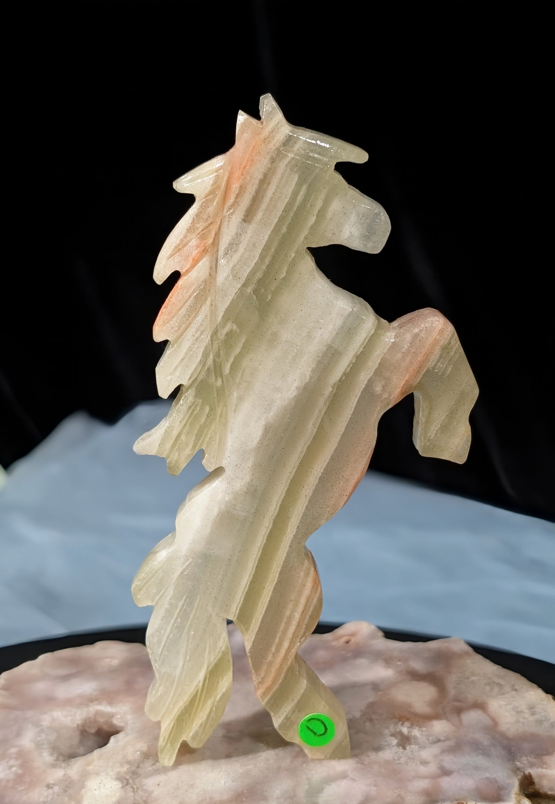 Green Banded Onyx Rearing Horse Figurine