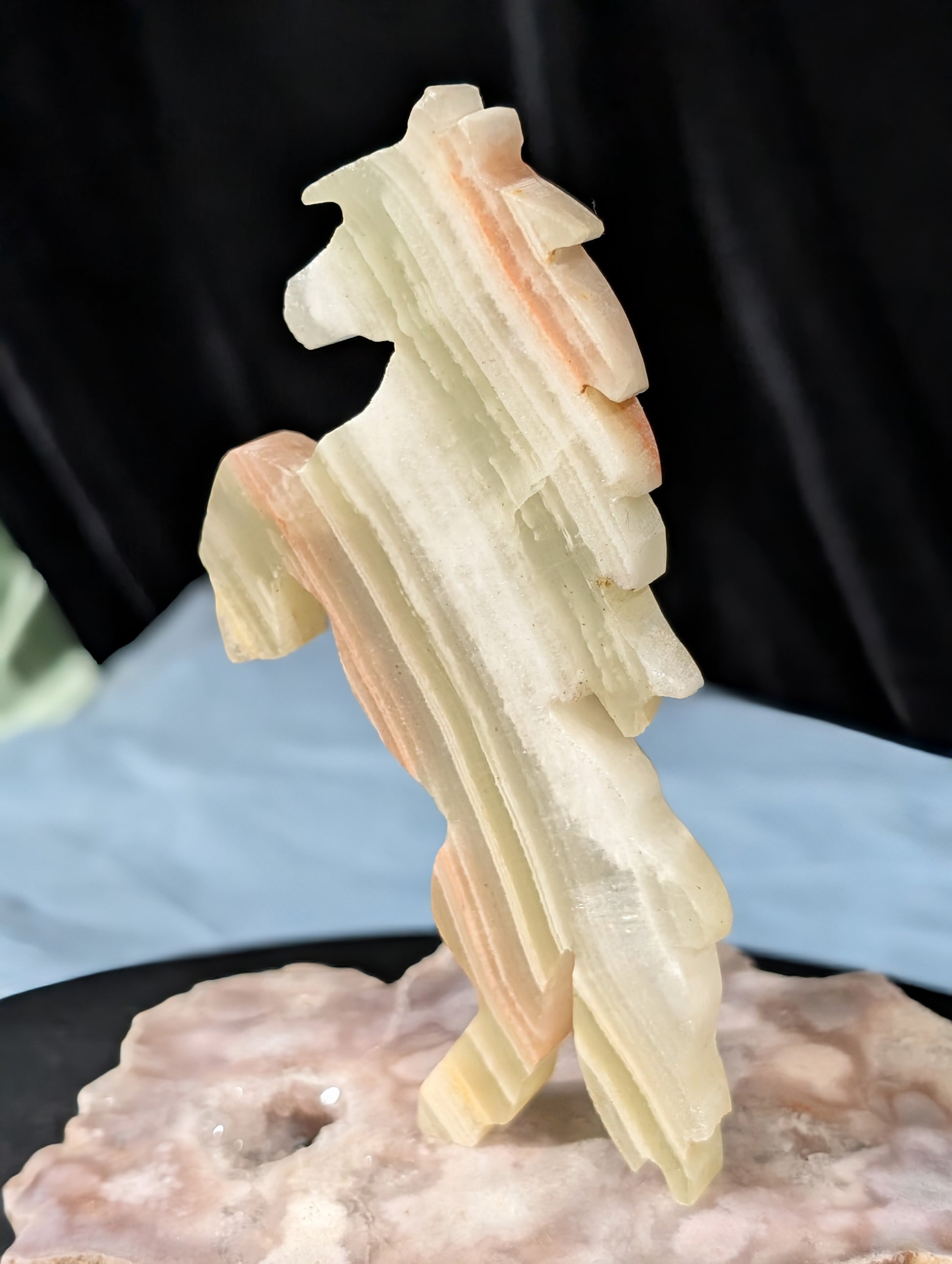 Green Banded Onyx Rearing Horse Figurine