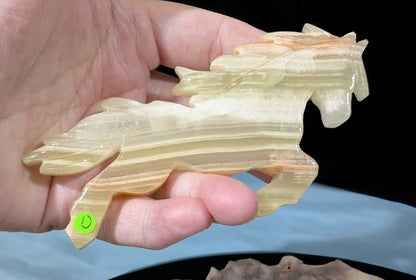 Green Banded Onyx Rearing Horse Figurine