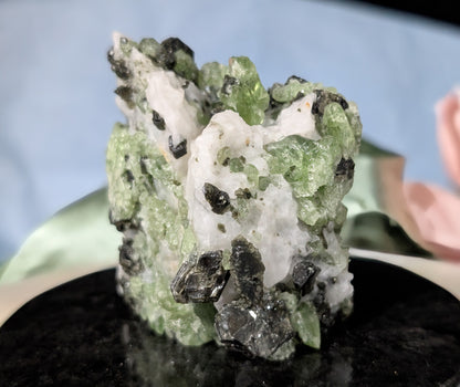 Green Diopside Specimen with Mica and Calcite