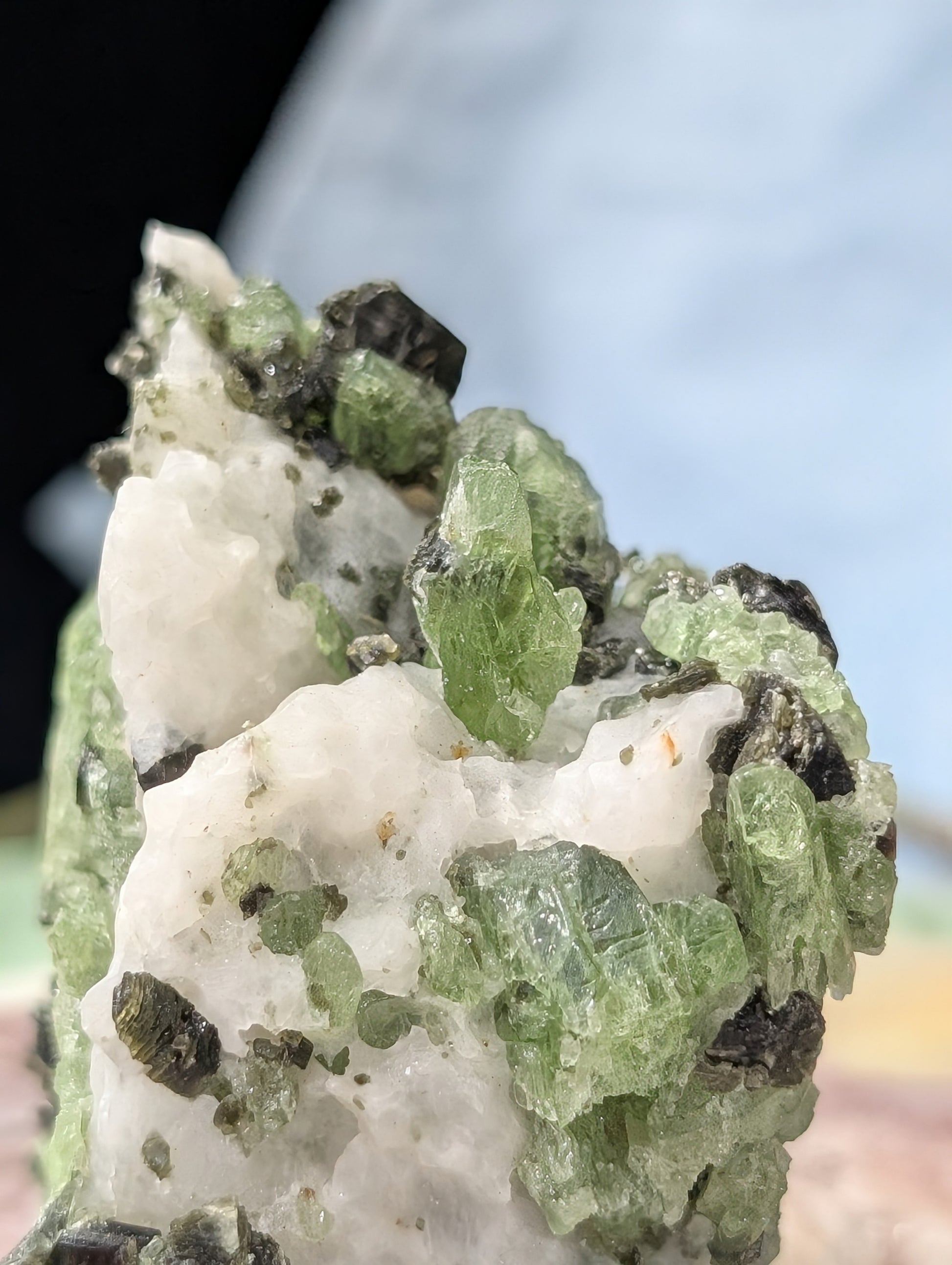 Green Diopside Specimen with Mica and Calcite