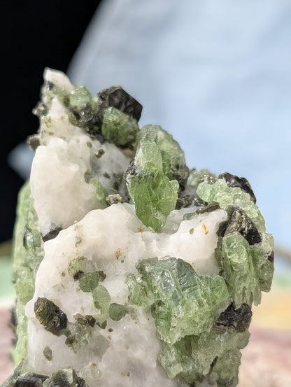 Green Diopside Specimen with Mica and Calcite