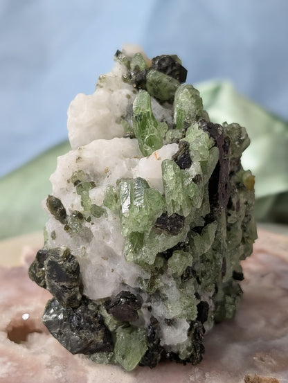Green Diopside Specimen with Mica and Calcite