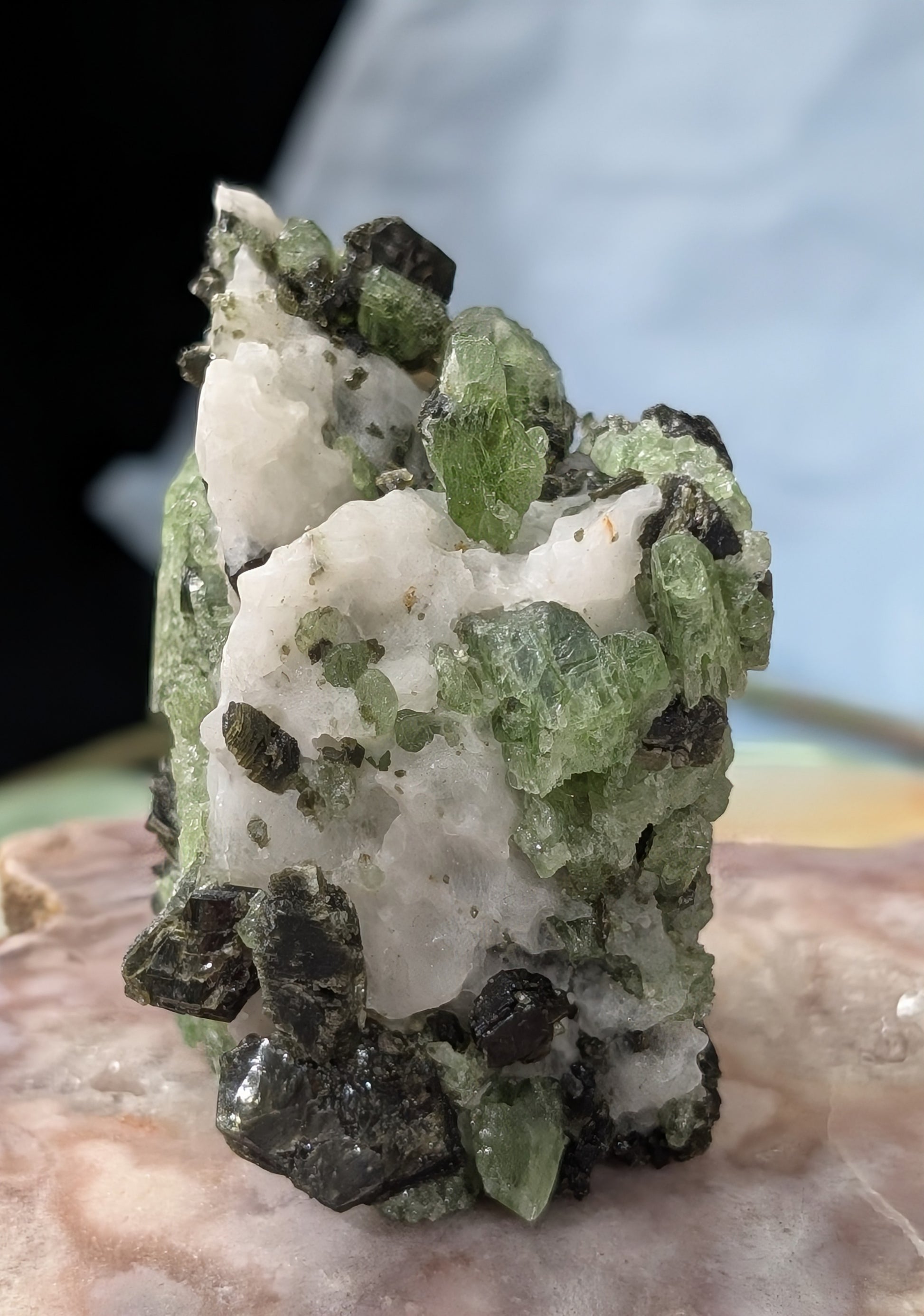 Green Diopside Specimen with Mica and Calcite