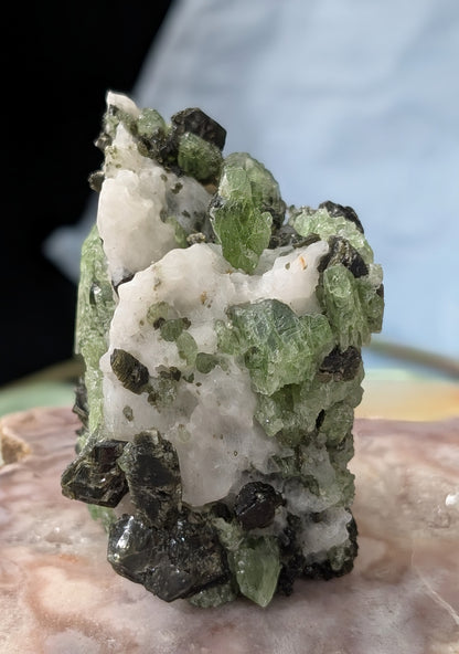 Green Diopside Specimen with Mica and Calcite