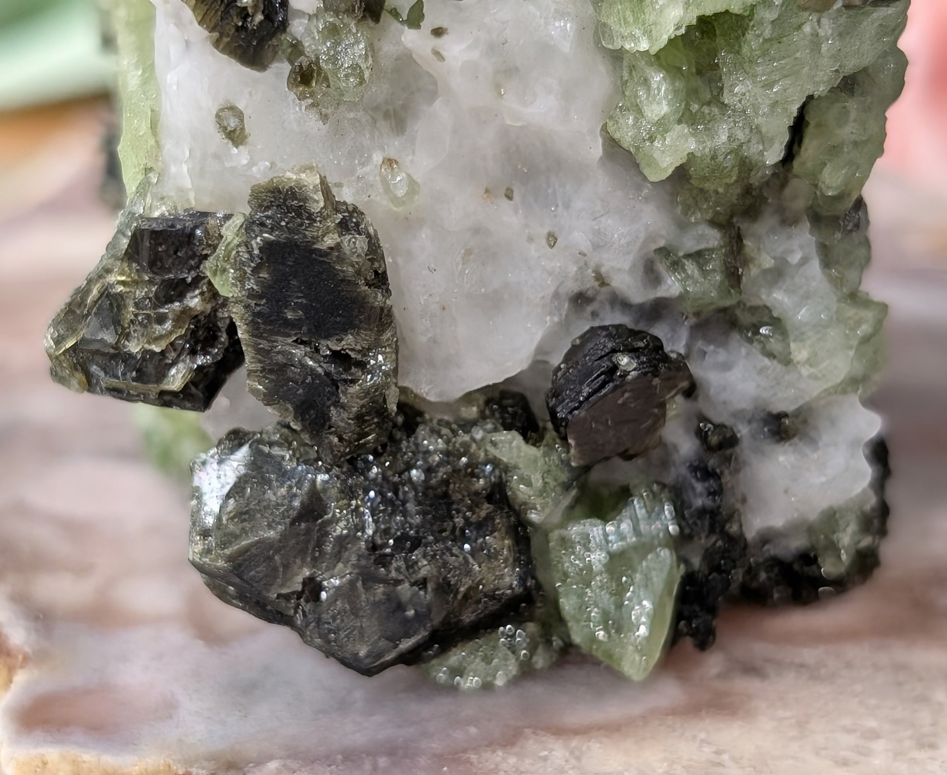 Green Diopside Specimen with Mica and Calcite