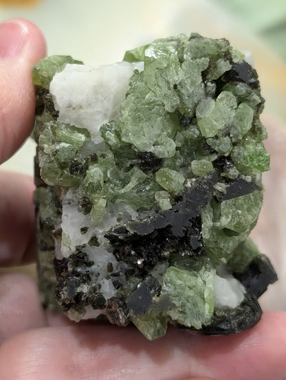 Green Diopside Specimen with Mica and Calcite