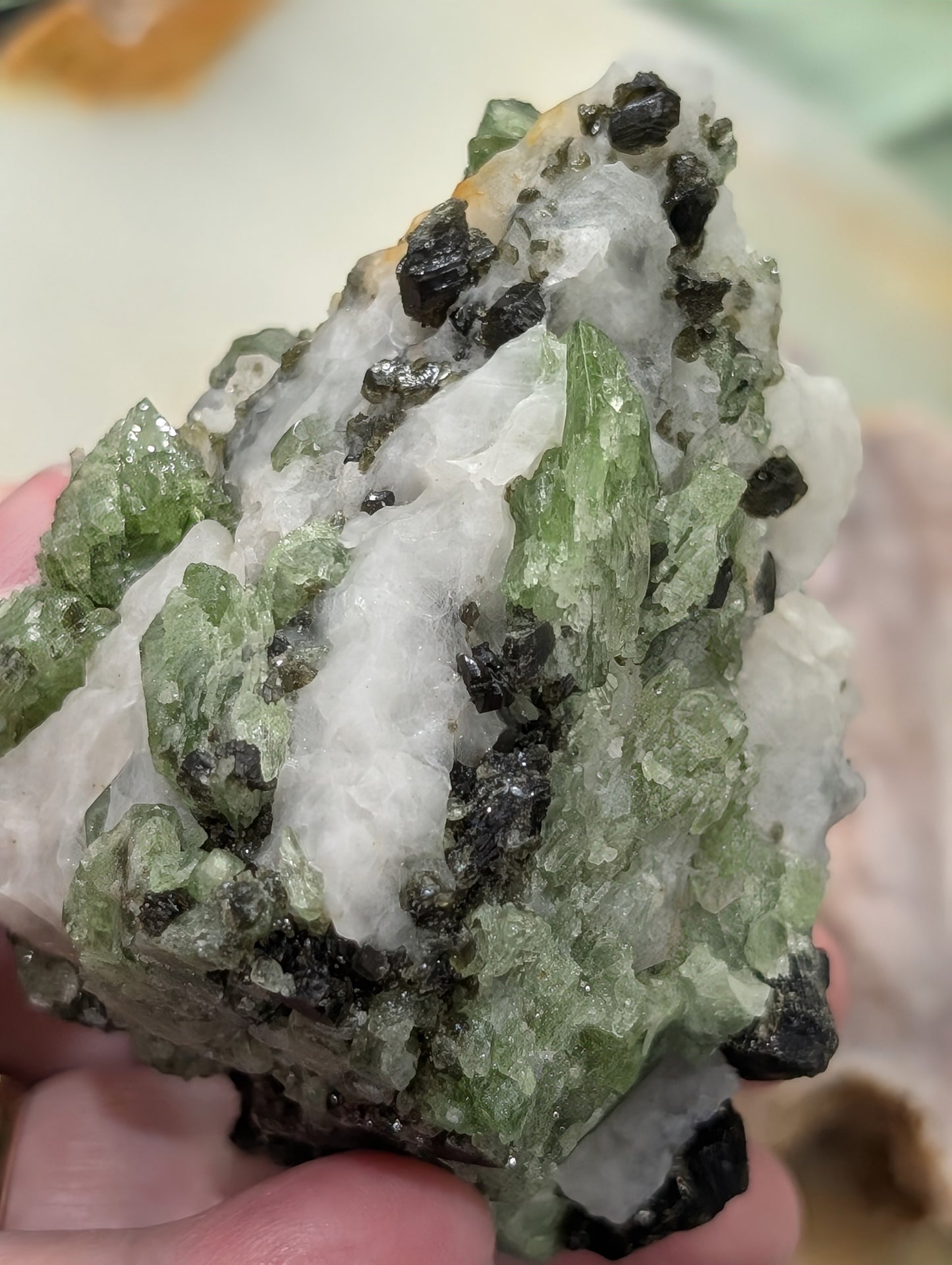 Green Diopside Specimen with Mica and Calcite