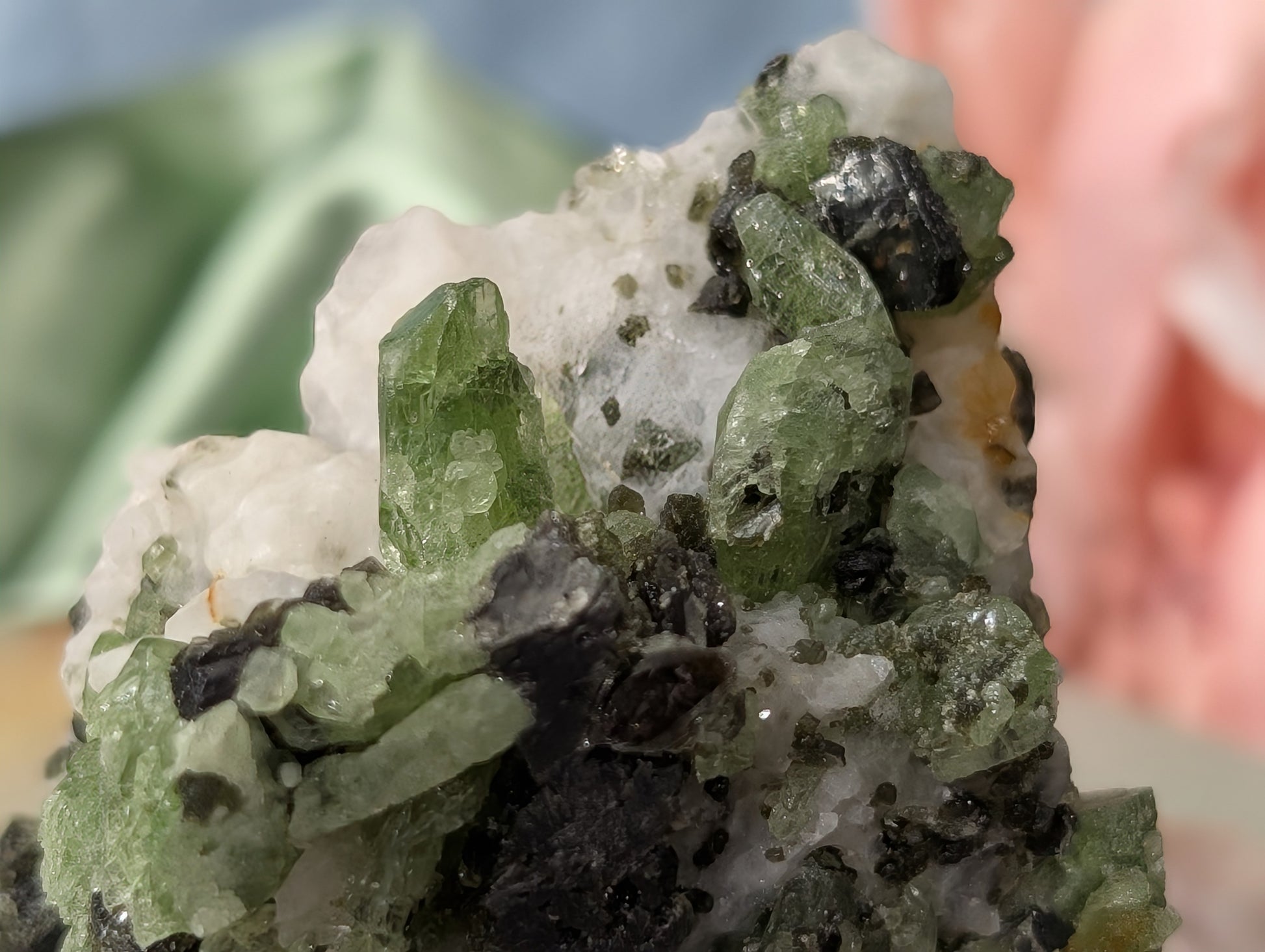 Green Diopside Specimen with Mica and Calcite