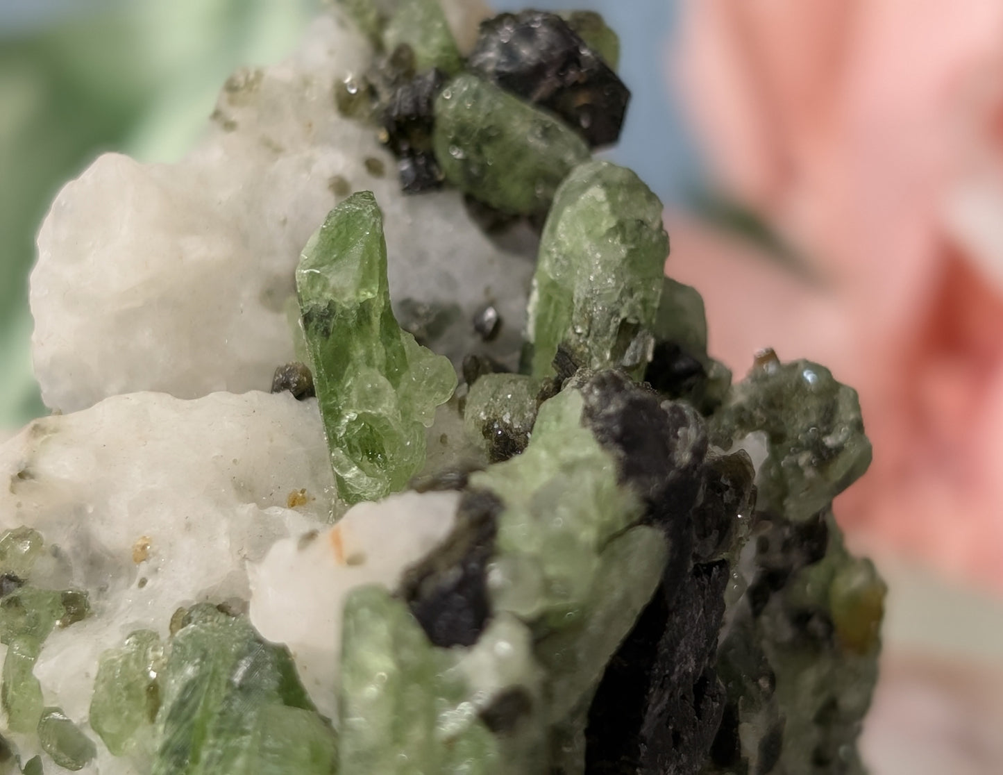 Green Diopside Specimen with Mica and Calcite