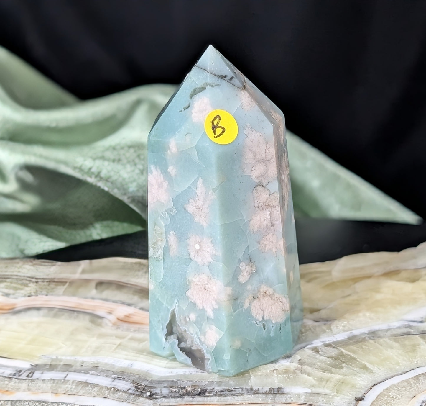 Green Flower Agate Tower